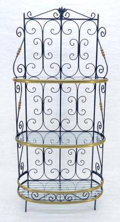 Wrought Iron & Brass 38” Wide Rounded Shelved Bakers Rack MINT