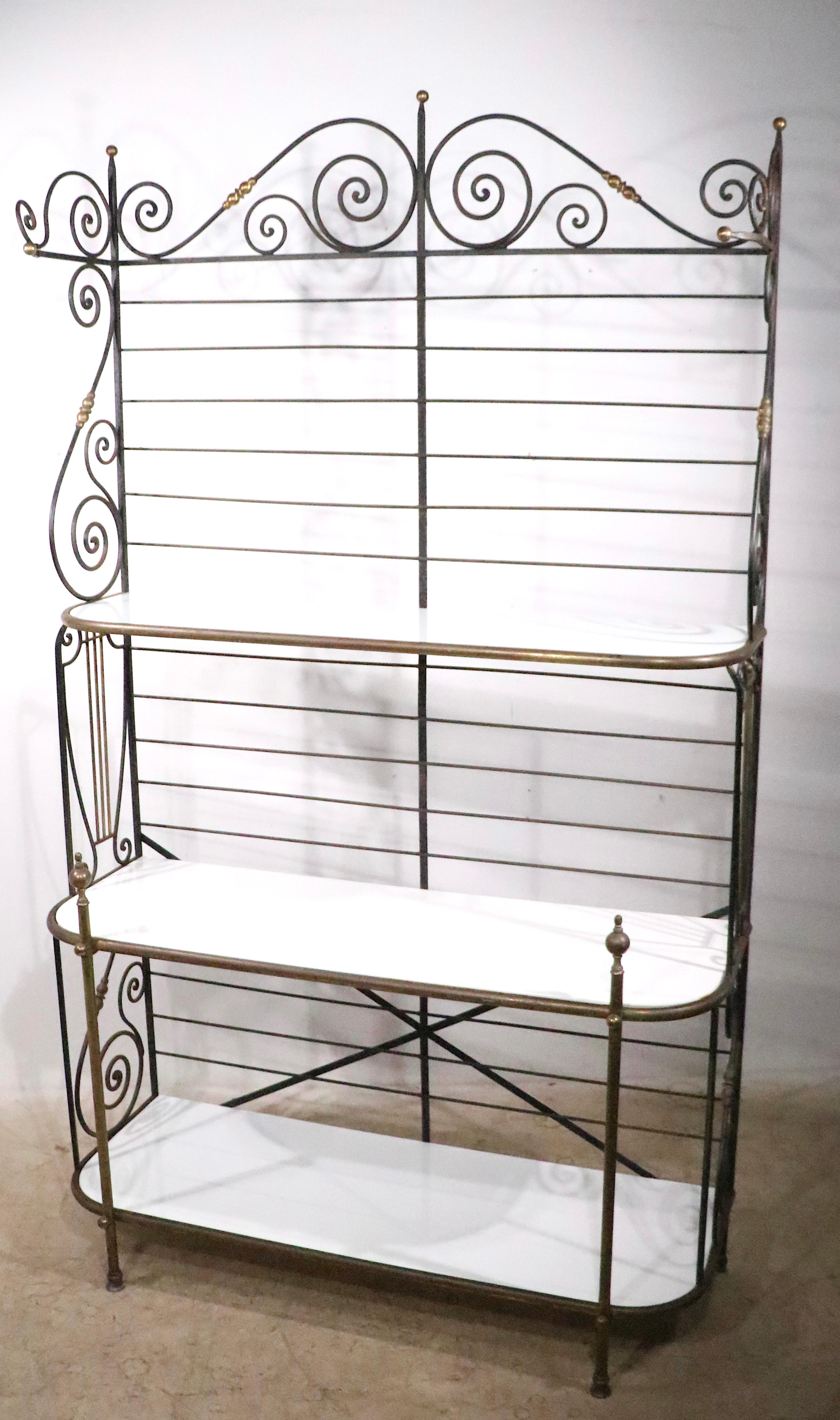 Wrought Iron Brass and Glass French Style Bakers Rack c. Mid 20th C. 4