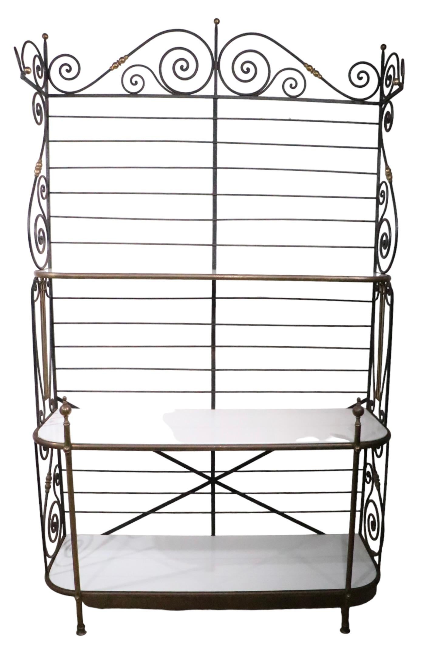 Wrought Iron Brass and Glass French Style Bakers Rack c. Mid 20th C. 5