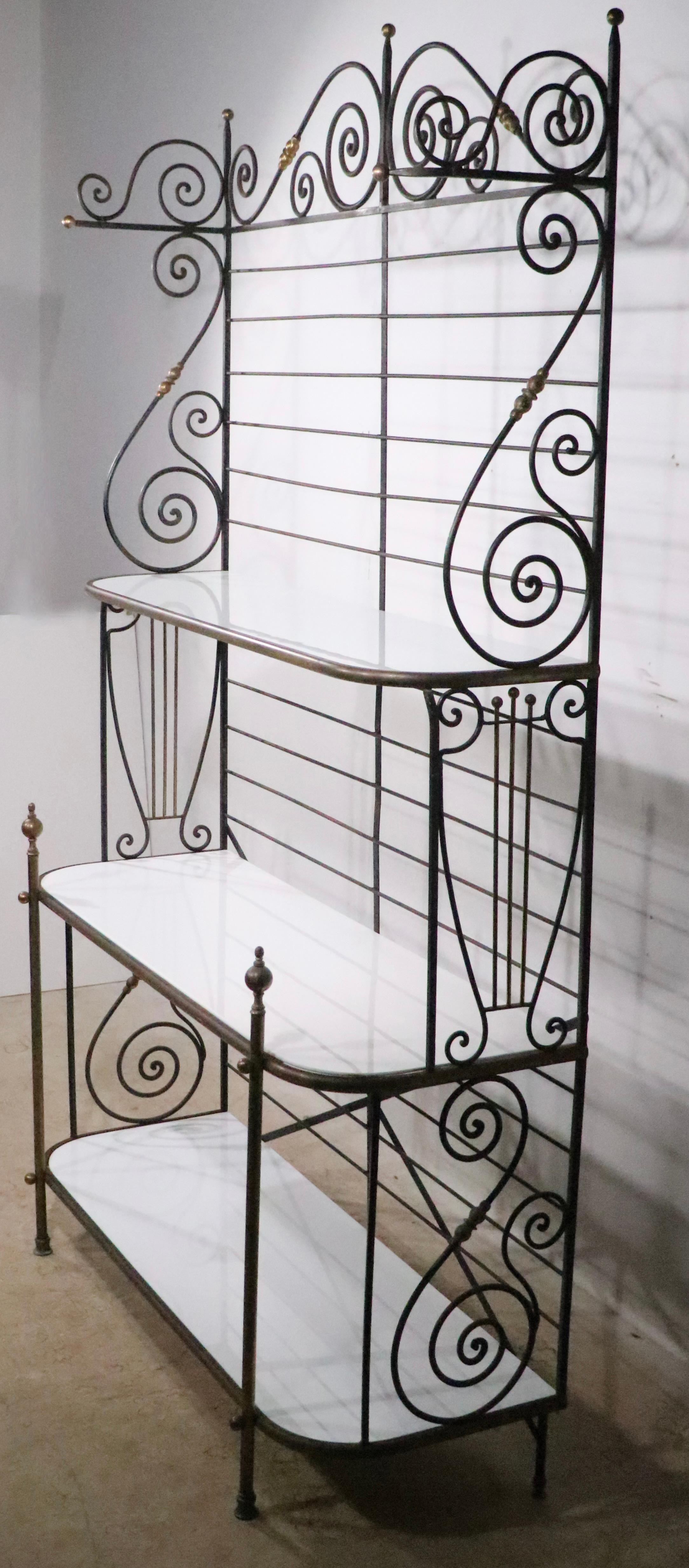 wrought iron bakers rack with glass shelves