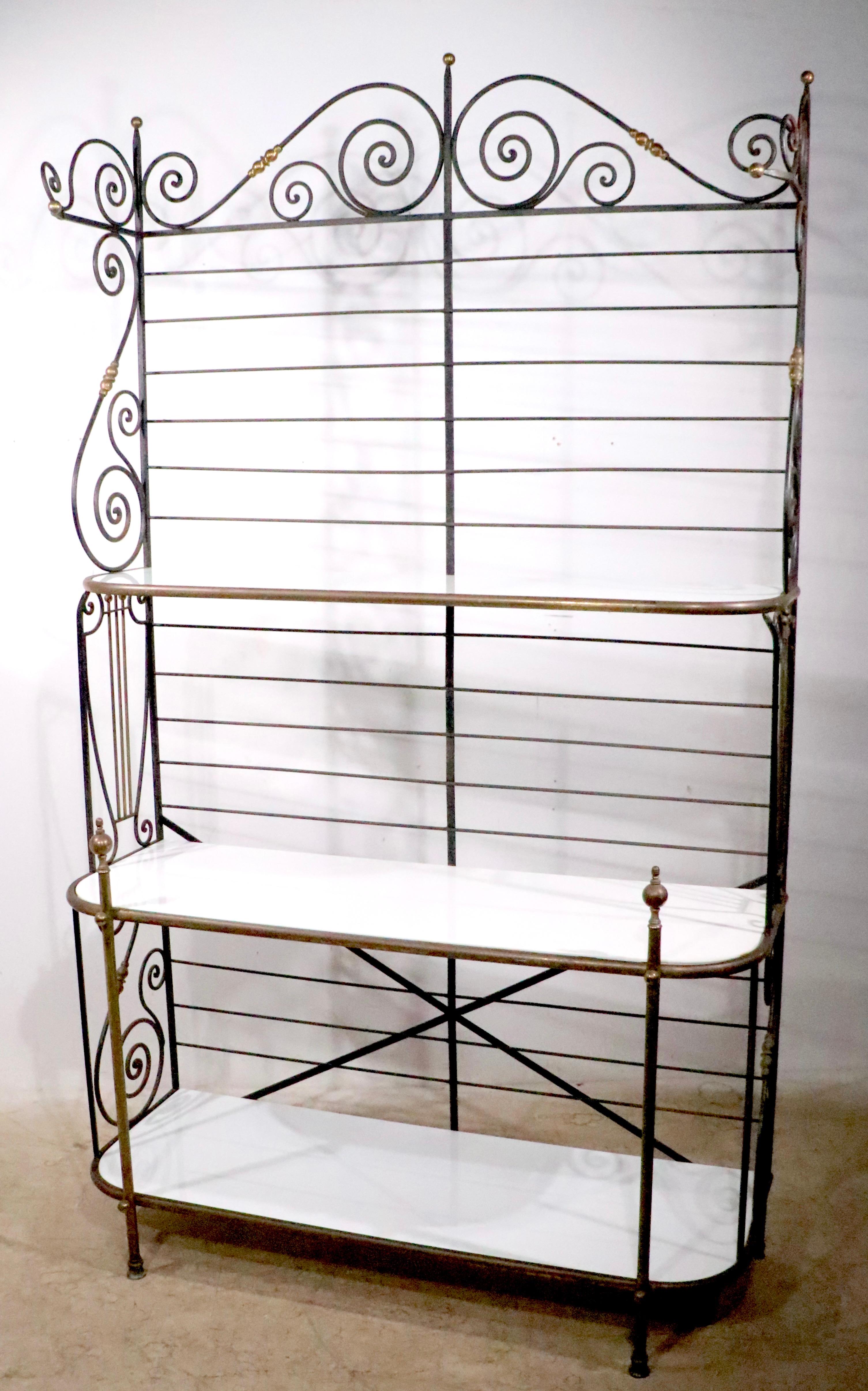 Wrought Iron Brass and Glass French Style Bakers Rack c. Mid 20th C. 2