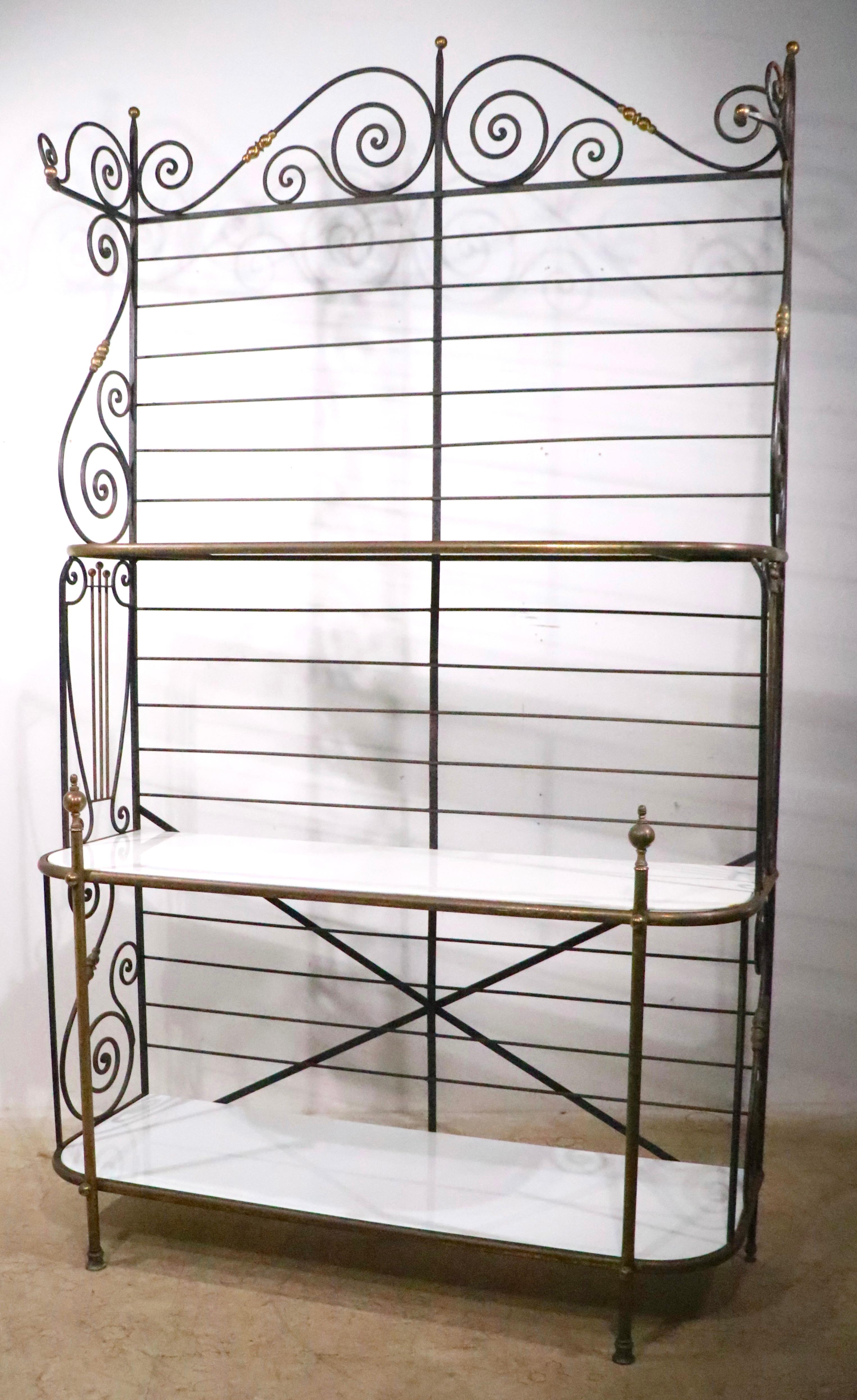 Wrought Iron Brass and Glass French Style Bakers Rack c. Mid 20th C. 3