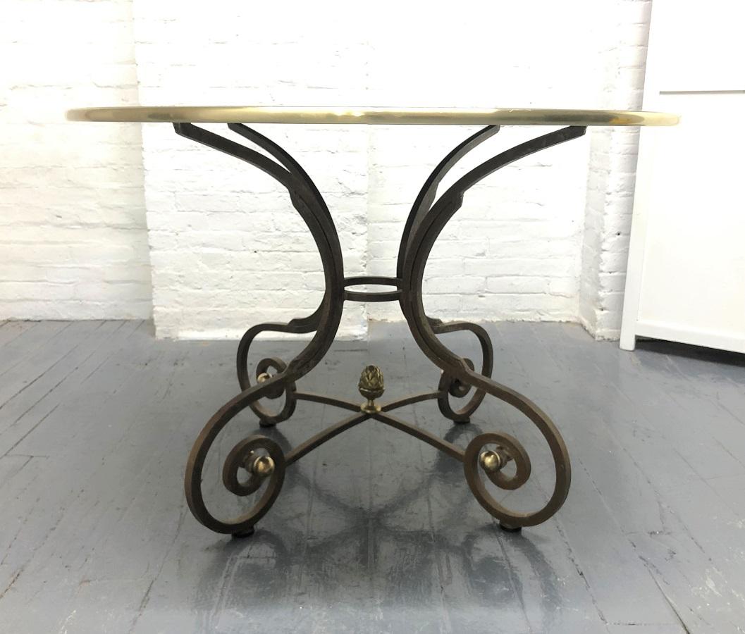 Wrought Iron & Brass Center Table In Good Condition For Sale In New York, NY