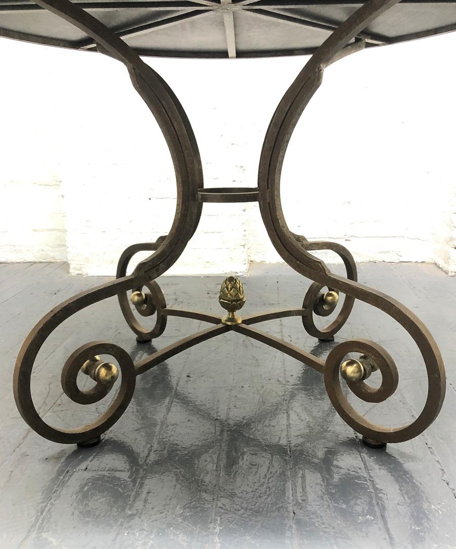 Mid-20th Century Wrought Iron & Brass Center Table For Sale