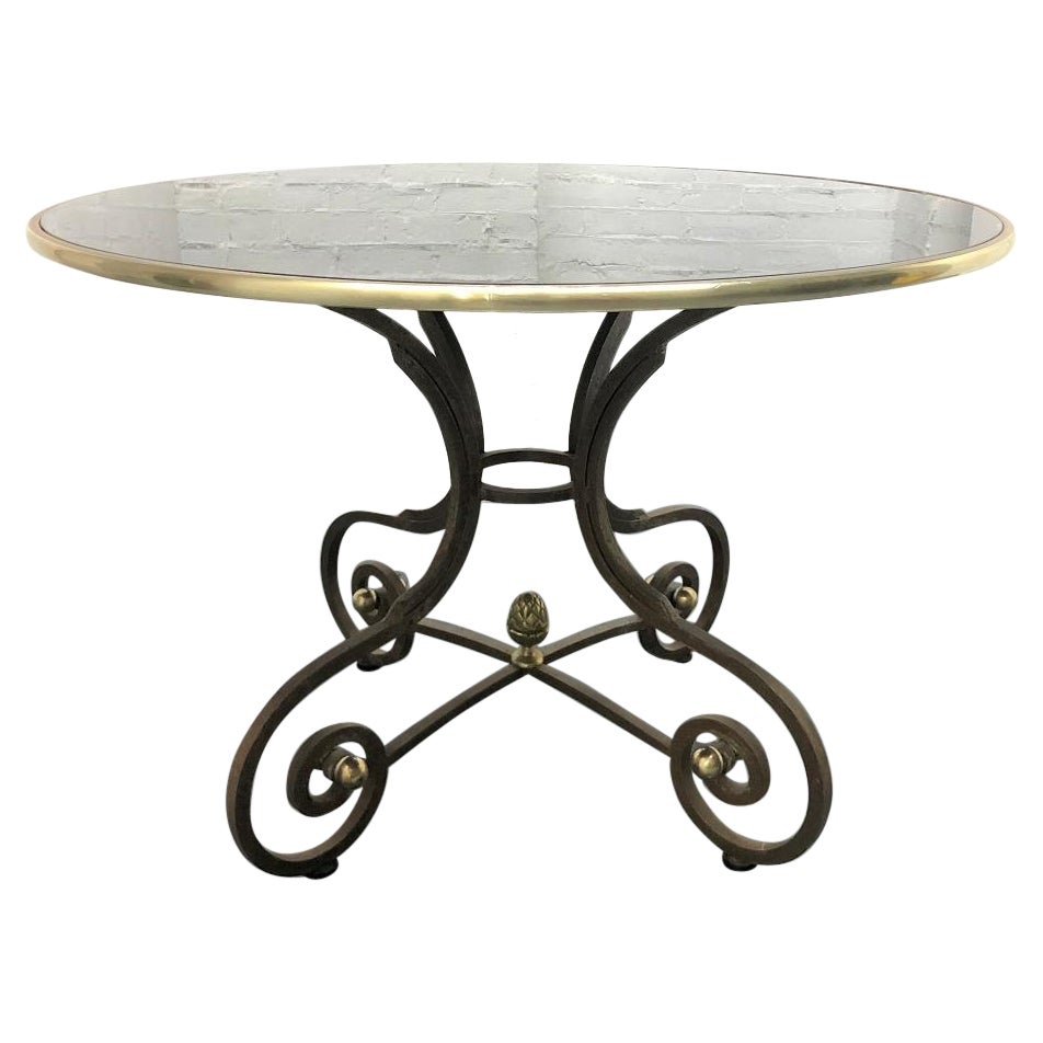 Wrought Iron & Brass Center Table For Sale