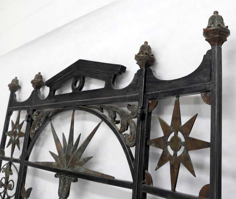 Wrought Iron and Brass Decorative Folding Screen Room Divider Gate at