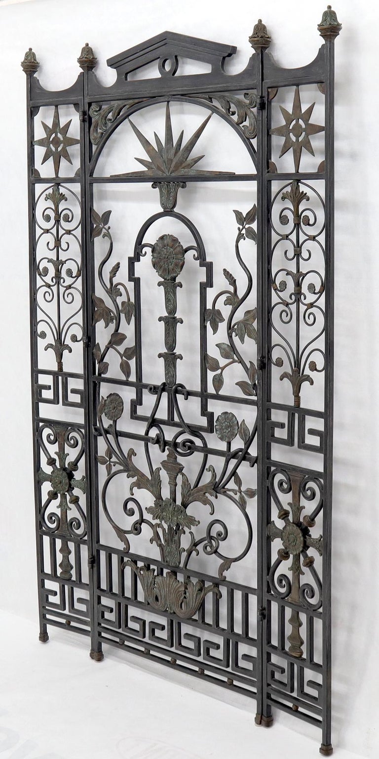 Wrought Iron and Brass Decorative Folding Screen Room Divider Gate at