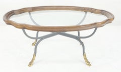 Wrought Iron Brass Feet Glass Top Oval Scallop Shape 39" Long Coffee Table MINT