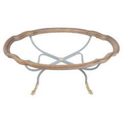 Wrought Iron Brass Feet Glass Top Oval Scallop Shape 39" Long Coffee Table MINT