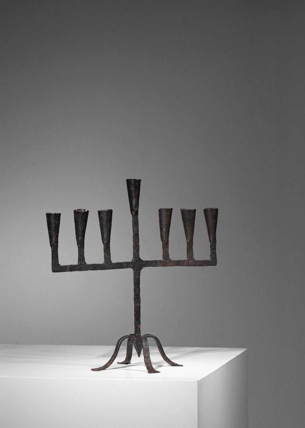Brutalist Wrought iron brutalist candlestick 7 candles French 60's For Sale