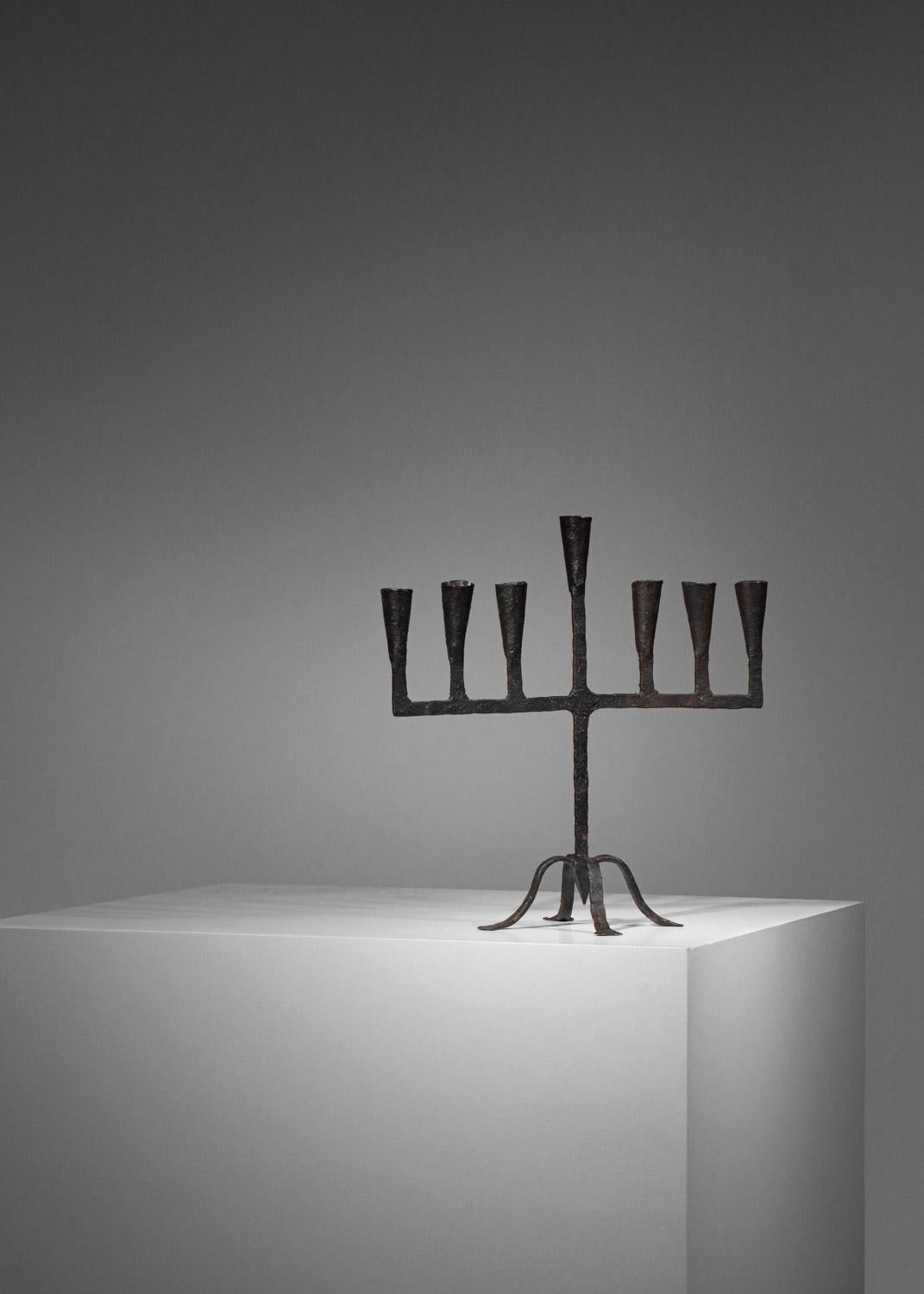 Wrought iron brutalist candlestick 7 candles French 60's For Sale 2