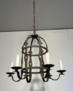Wrought Iron Cage Chandelier in the Gothic Style. Circa 1950