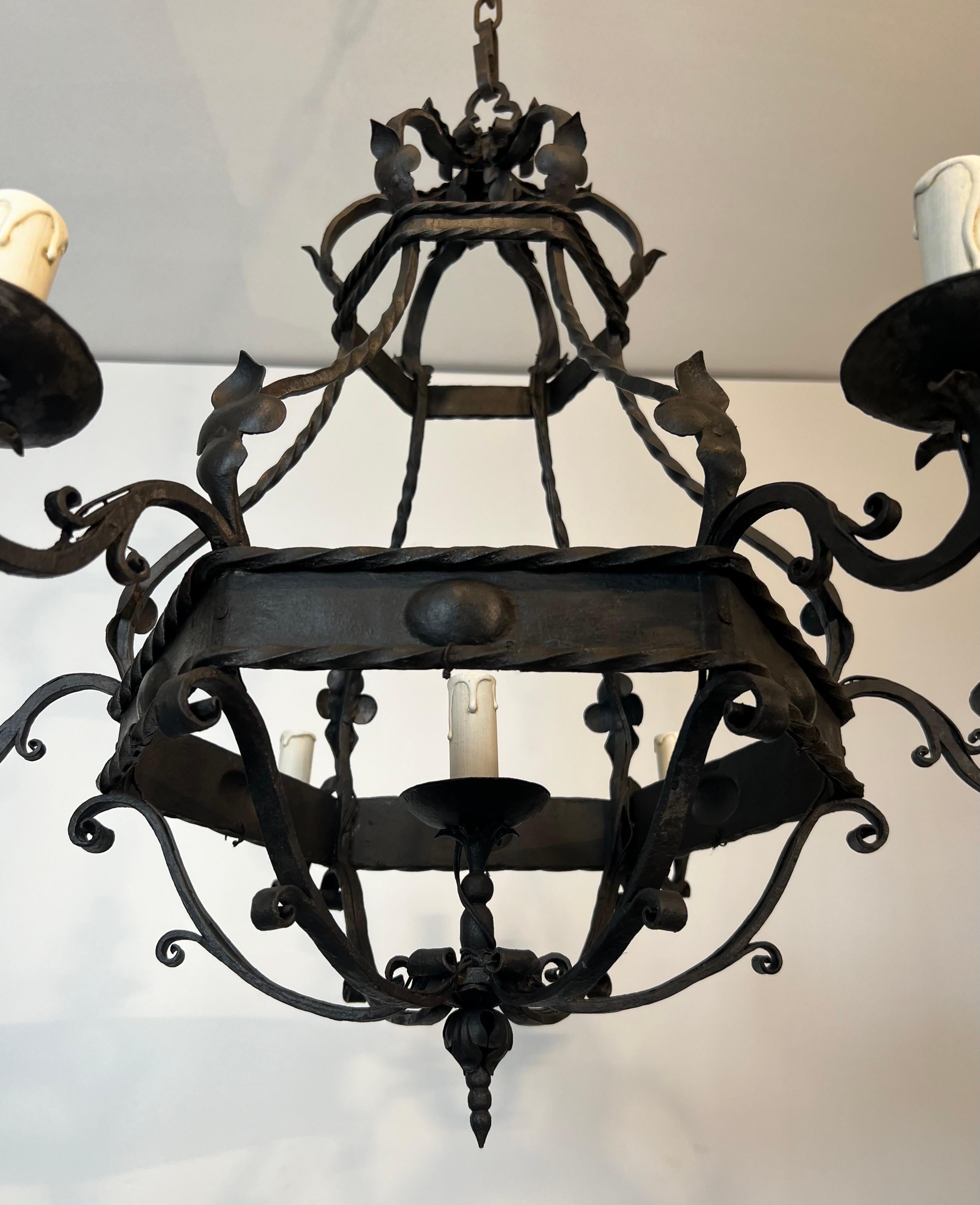 Wrought Iron Cage Chandelier With 7 lights in The Gothic Style For Sale 5