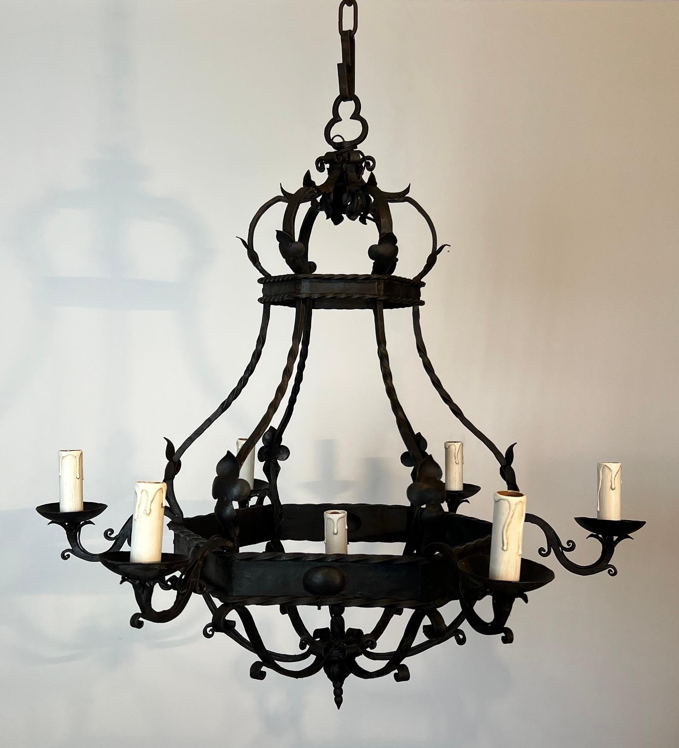 Wrought Iron Cage Chandelier With 7 lights in The Gothic Style For Sale 7