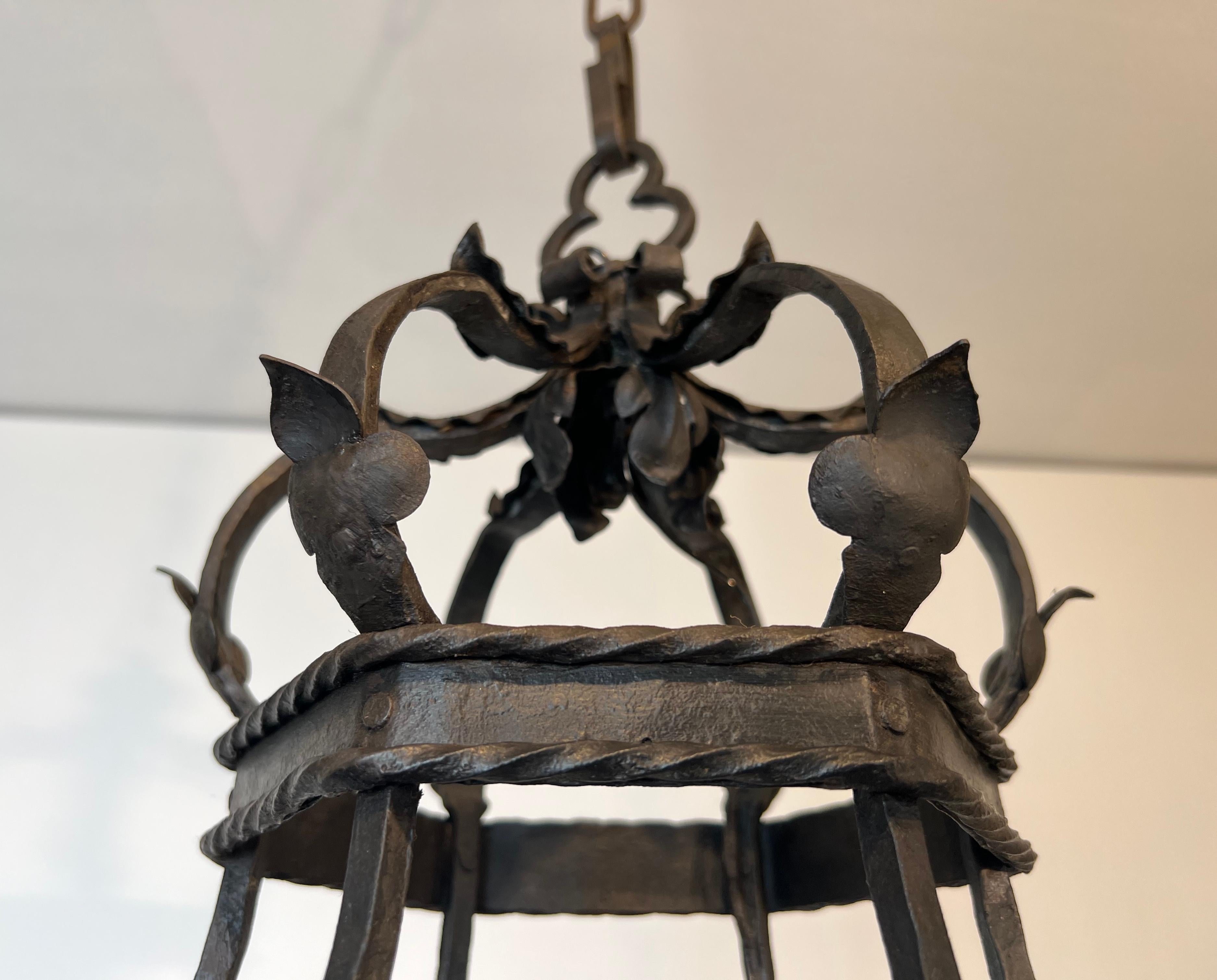 Wrought Iron Cage Chandelier With 7 lights in The Gothic Style For Sale 8
