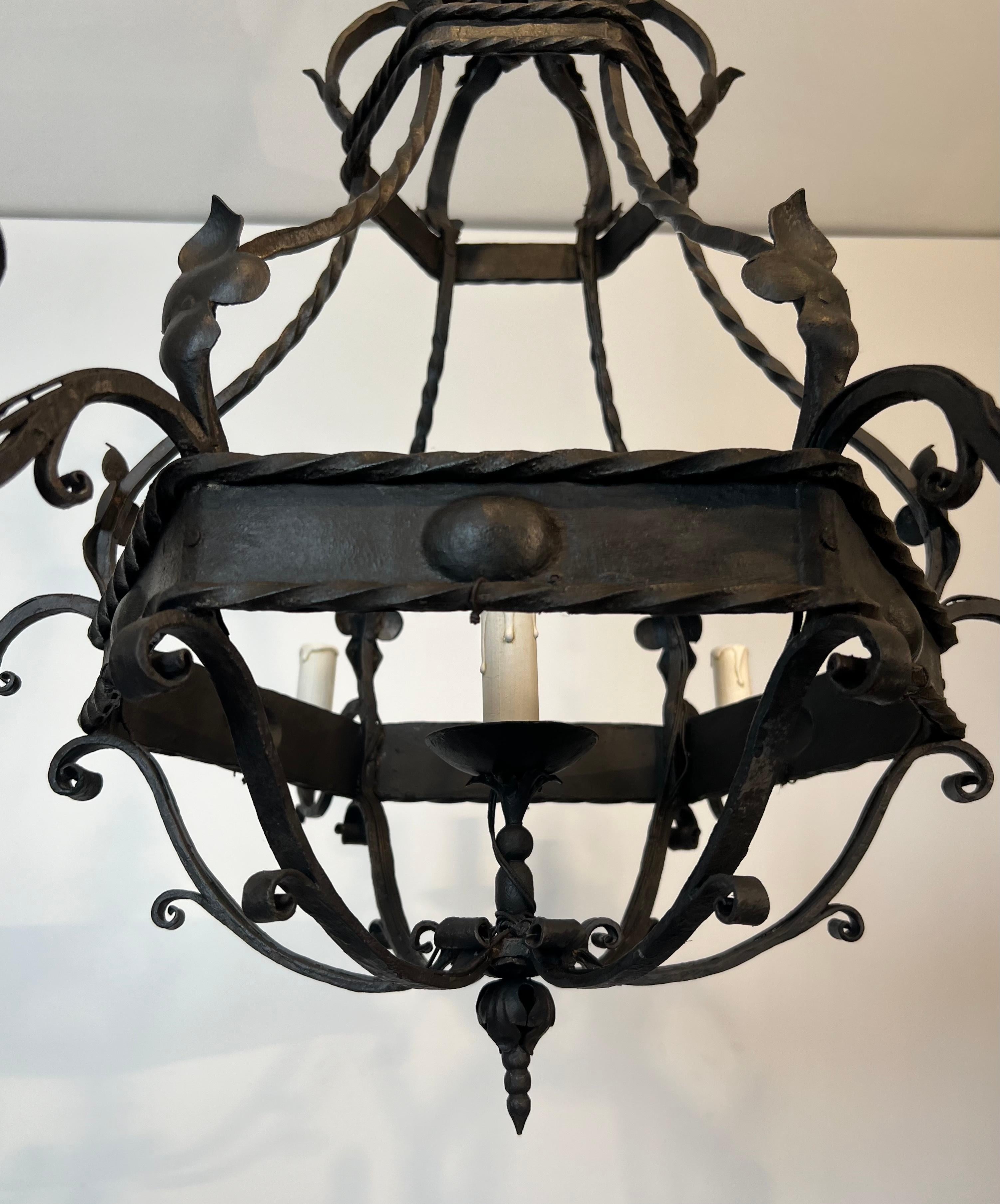 Wrought Iron Cage Chandelier With 7 lights in The Gothic Style For Sale 9