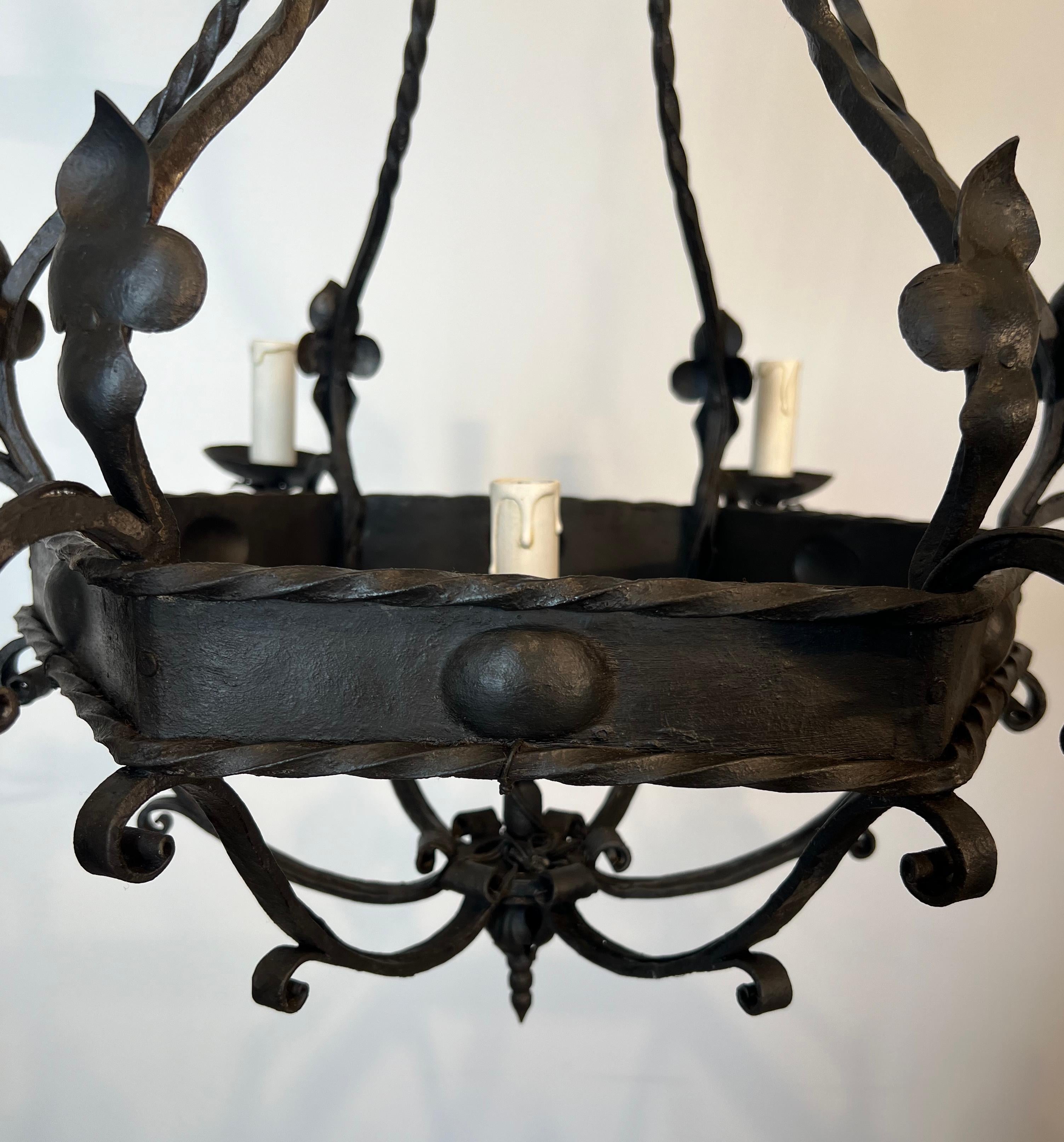 Wrought Iron Cage Chandelier With 7 lights in The Gothic Style For Sale 10