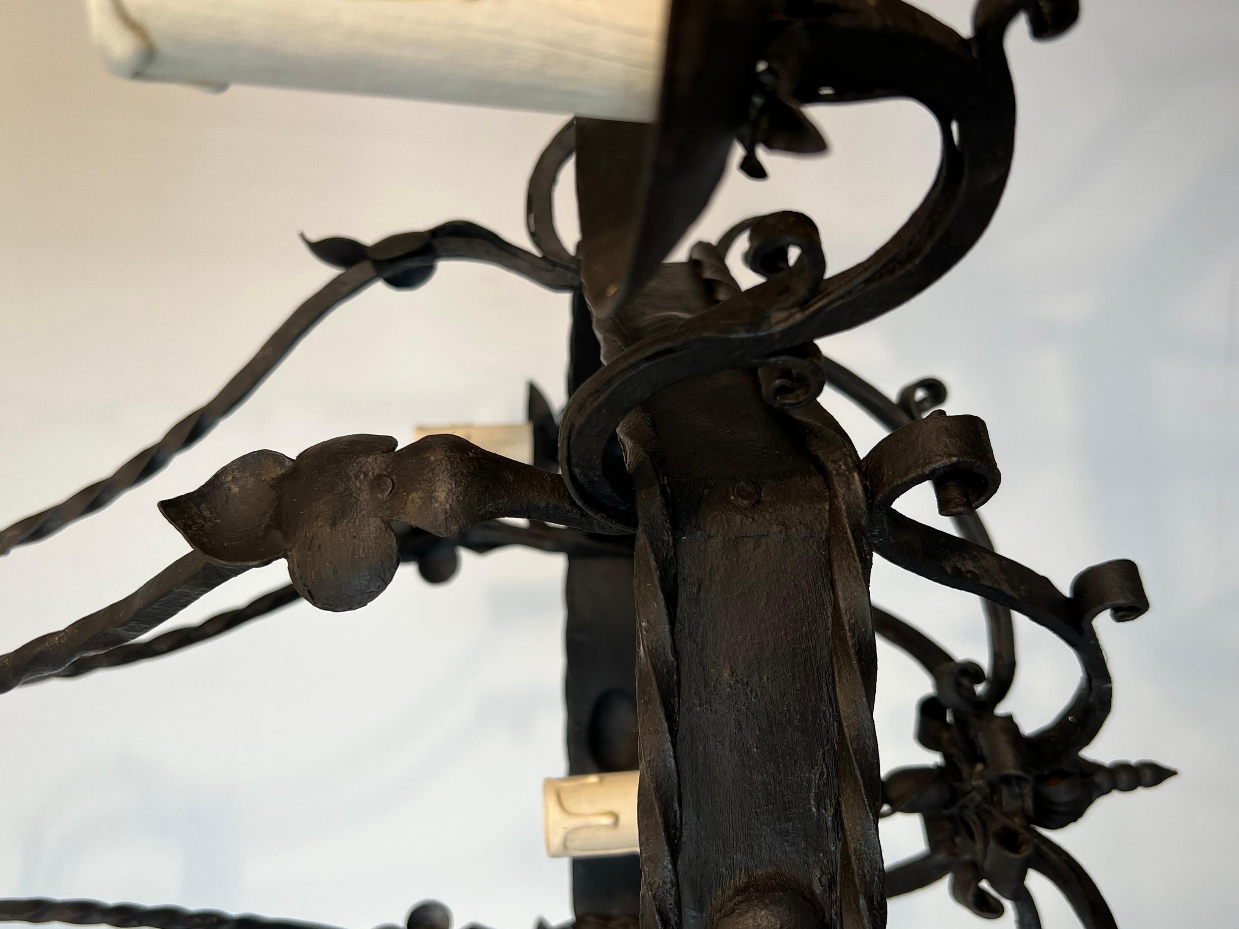 Wrought Iron Cage Chandelier With 7 lights in The Gothic Style For Sale 12