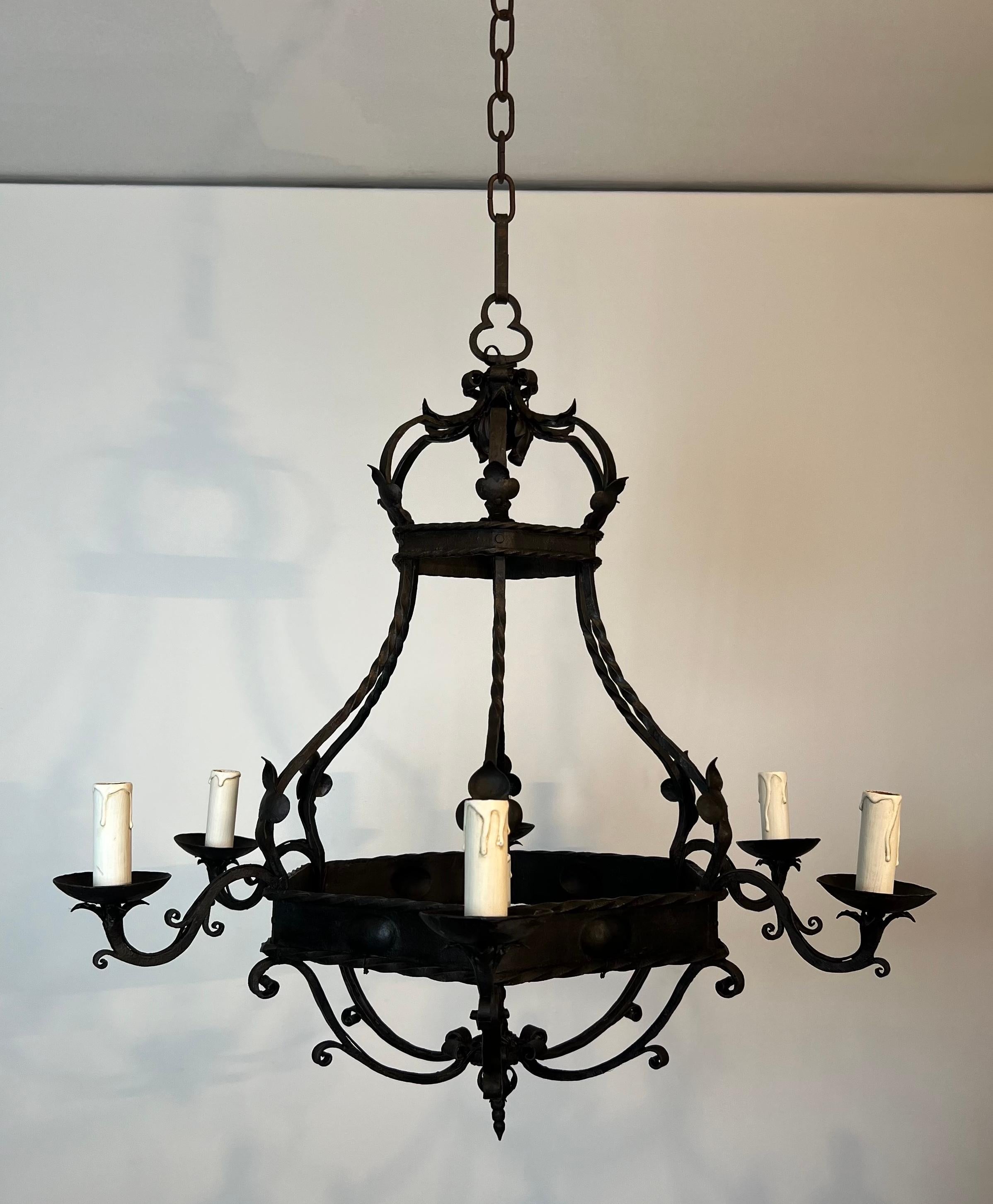 Wrought Iron Cage Chandelier With 7 lights in The Gothic Style For Sale 13
