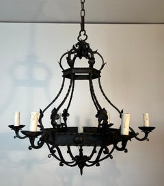 Wrought Iron Cage Chandelier With 7 lights in The Gothic Style