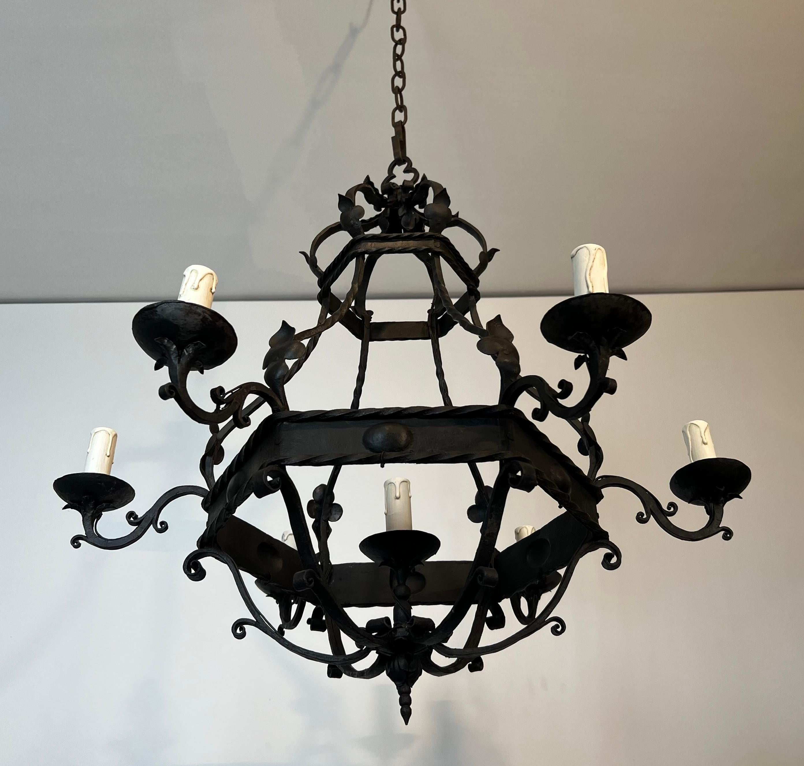Wrought Iron Cage Chandelier With 7 lights in The Gothic Style For Sale 15