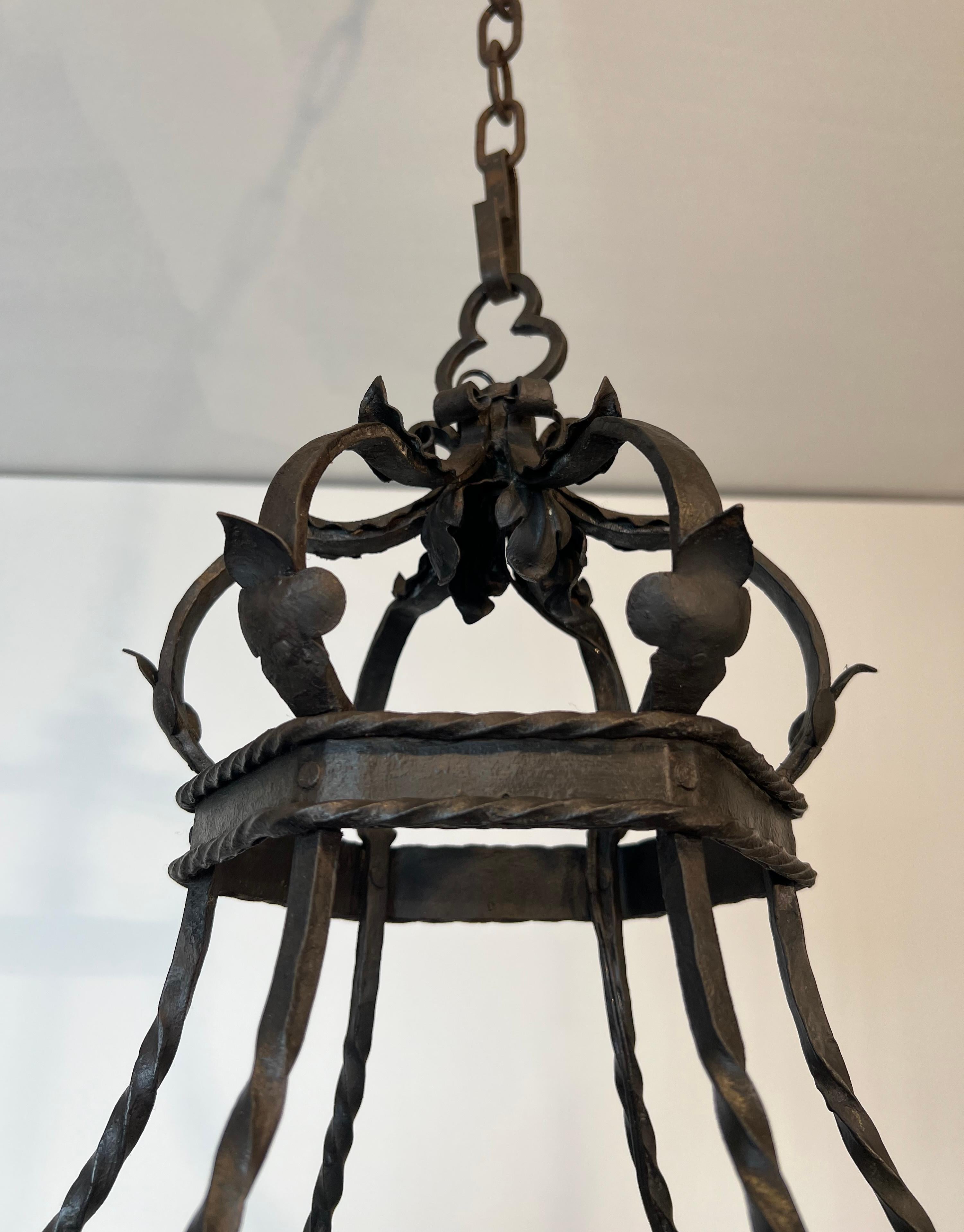 Mid-20th Century Wrought Iron Cage Chandelier With 7 lights in The Gothic Style For Sale