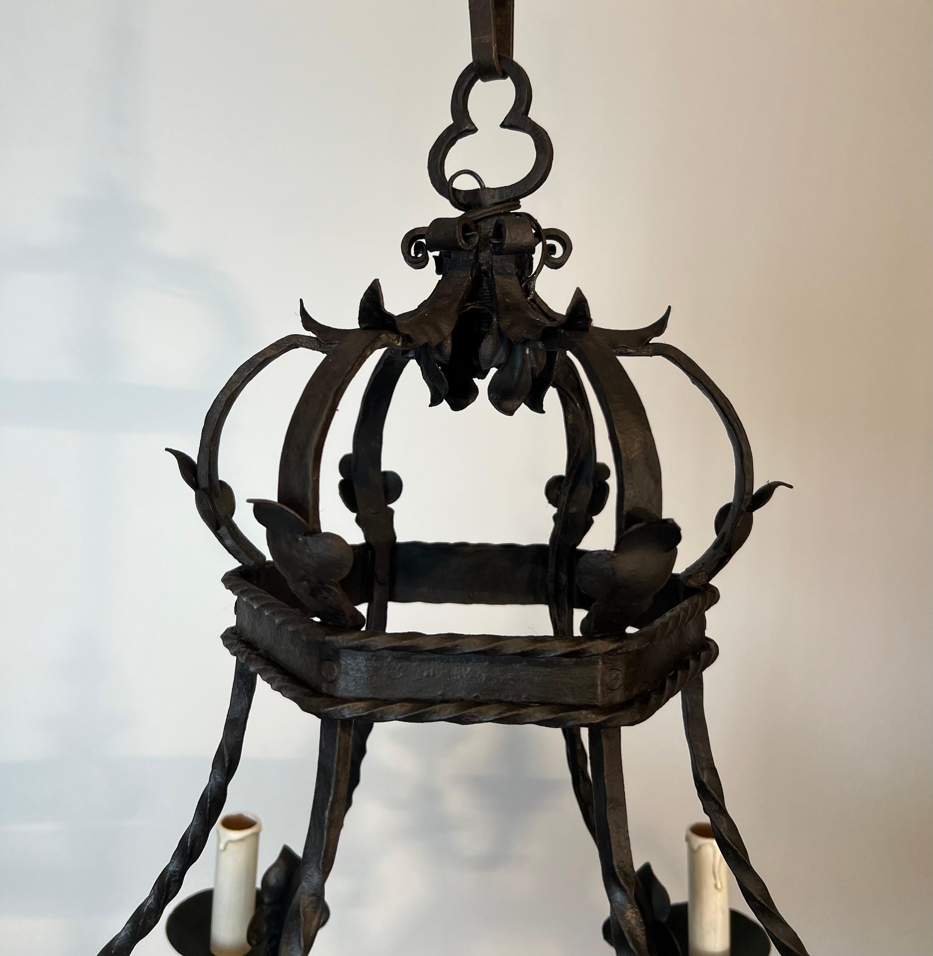 Wrought Iron Cage Chandelier With 7 lights in The Gothic Style For Sale 1