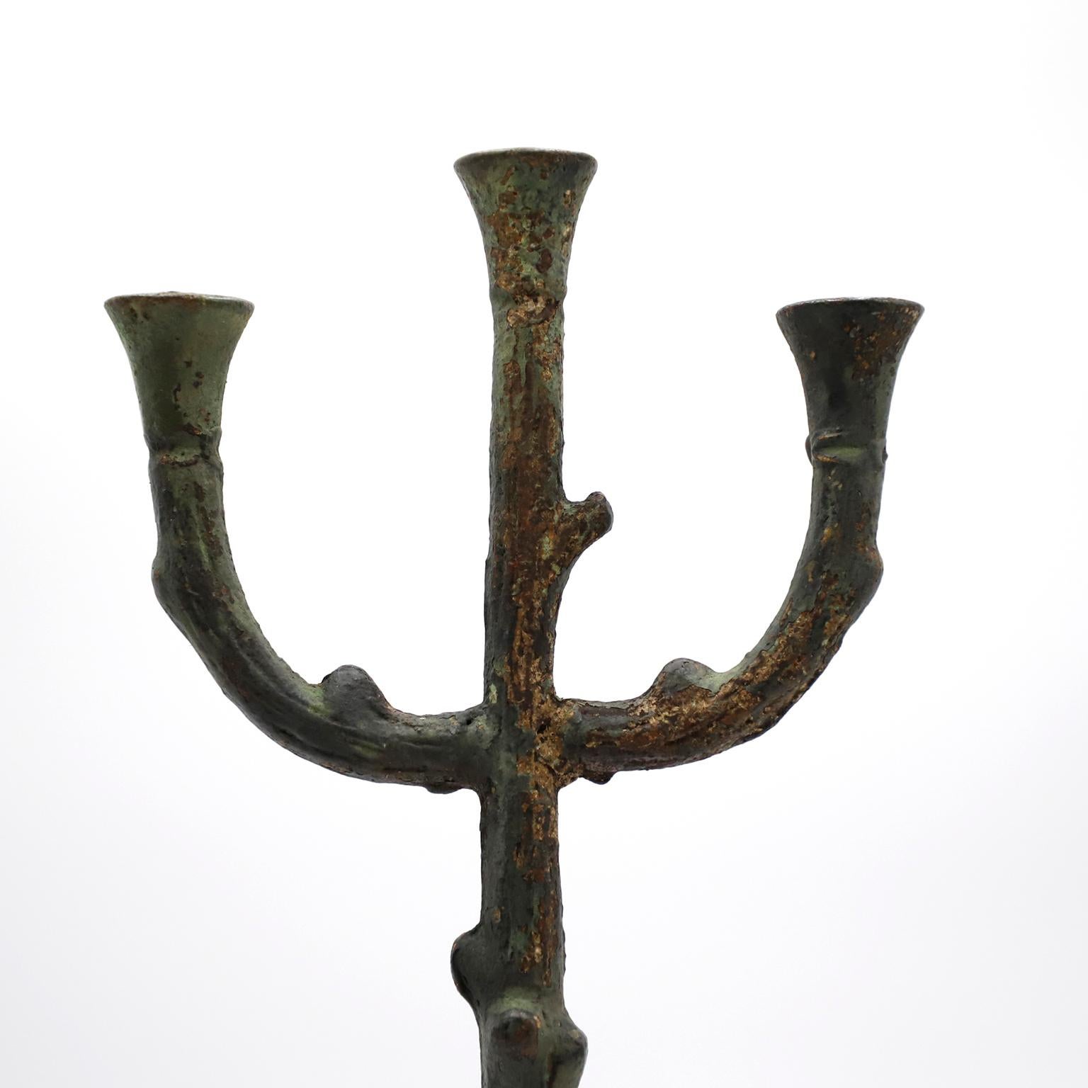 Mexican Wrought Iron Candle Holder in Brutalist Giacometti Style For Sale