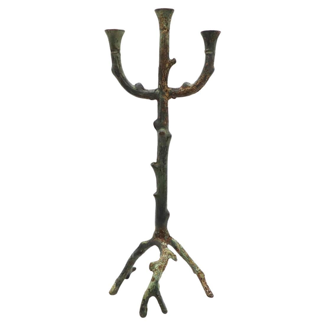 Wrought Iron Candle Holder in Brutalist Giacometti Style