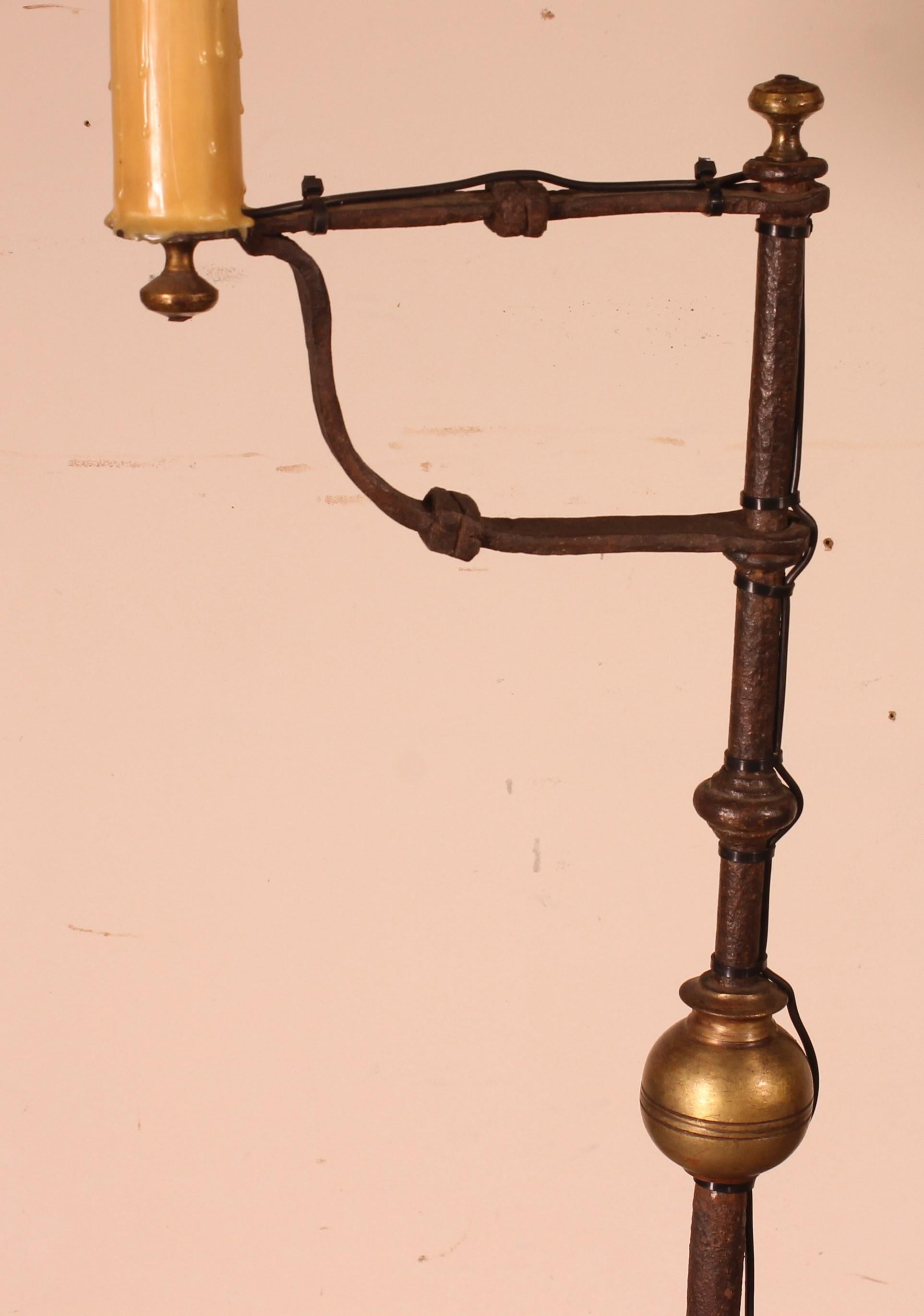 Renaissance Wrought Iron Candle Holder with Goatskin Lampshade For Sale