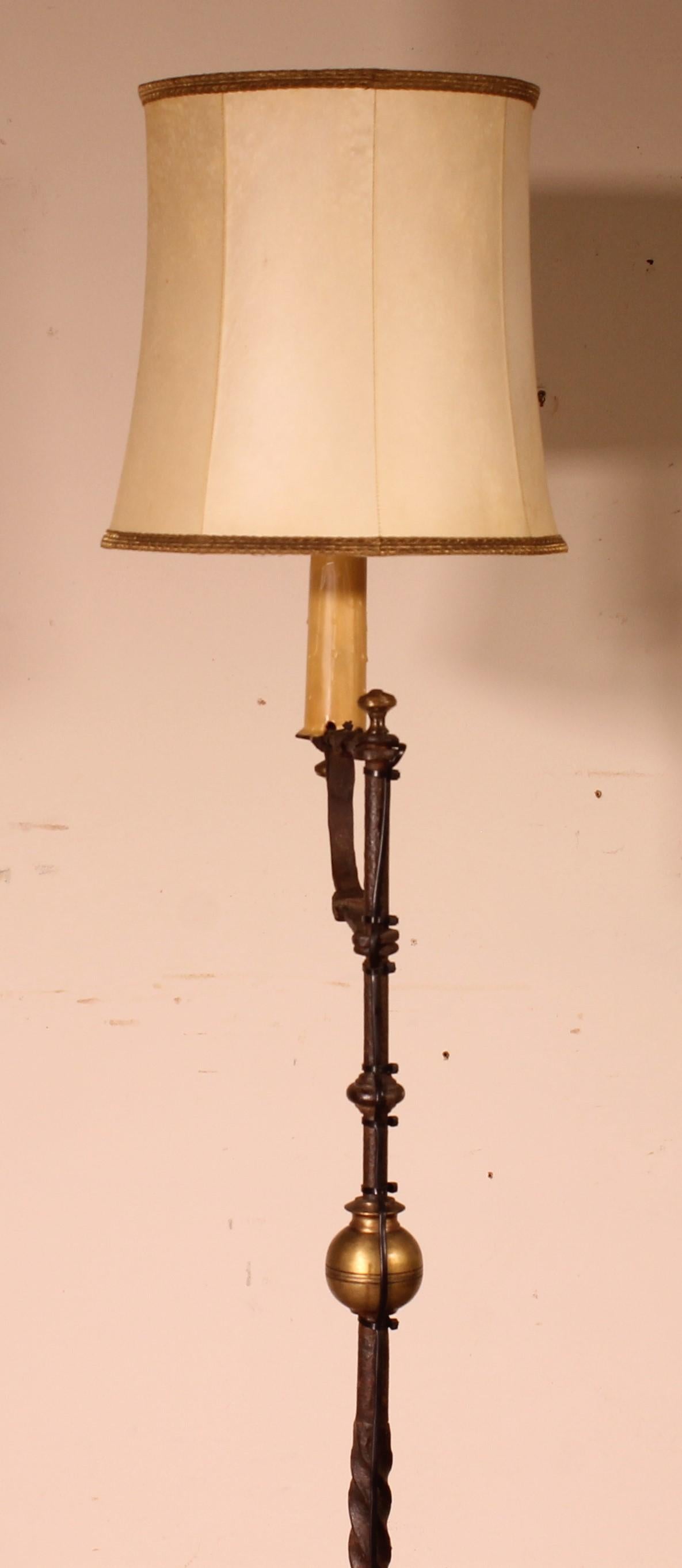 Wrought Iron Candle Holder with Goatskin Lampshade In Good Condition For Sale In Brussels, Brussels