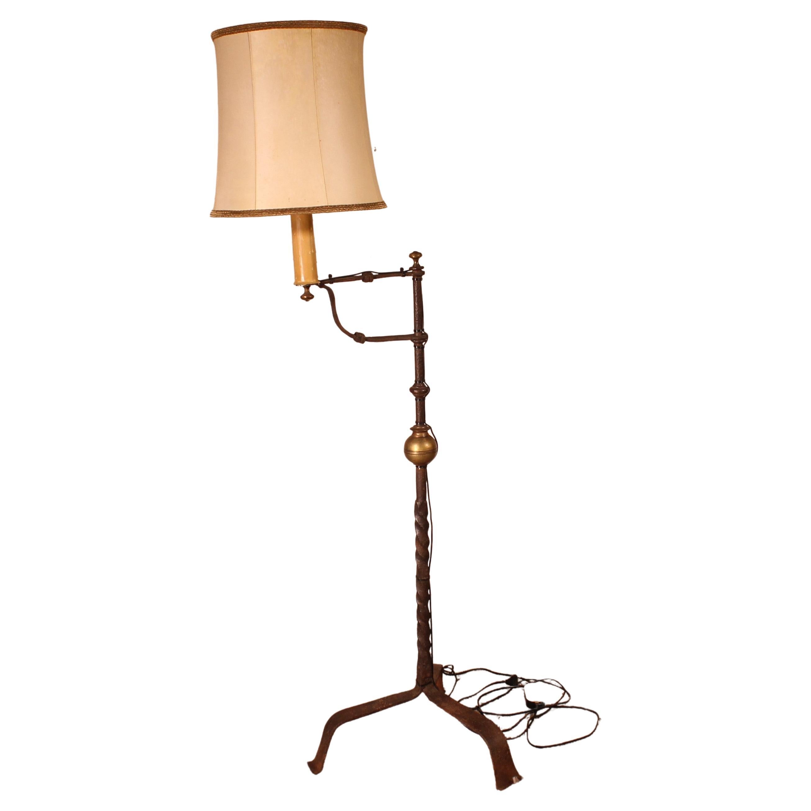 Wrought Iron Candle Holder with Goatskin Lampshade For Sale