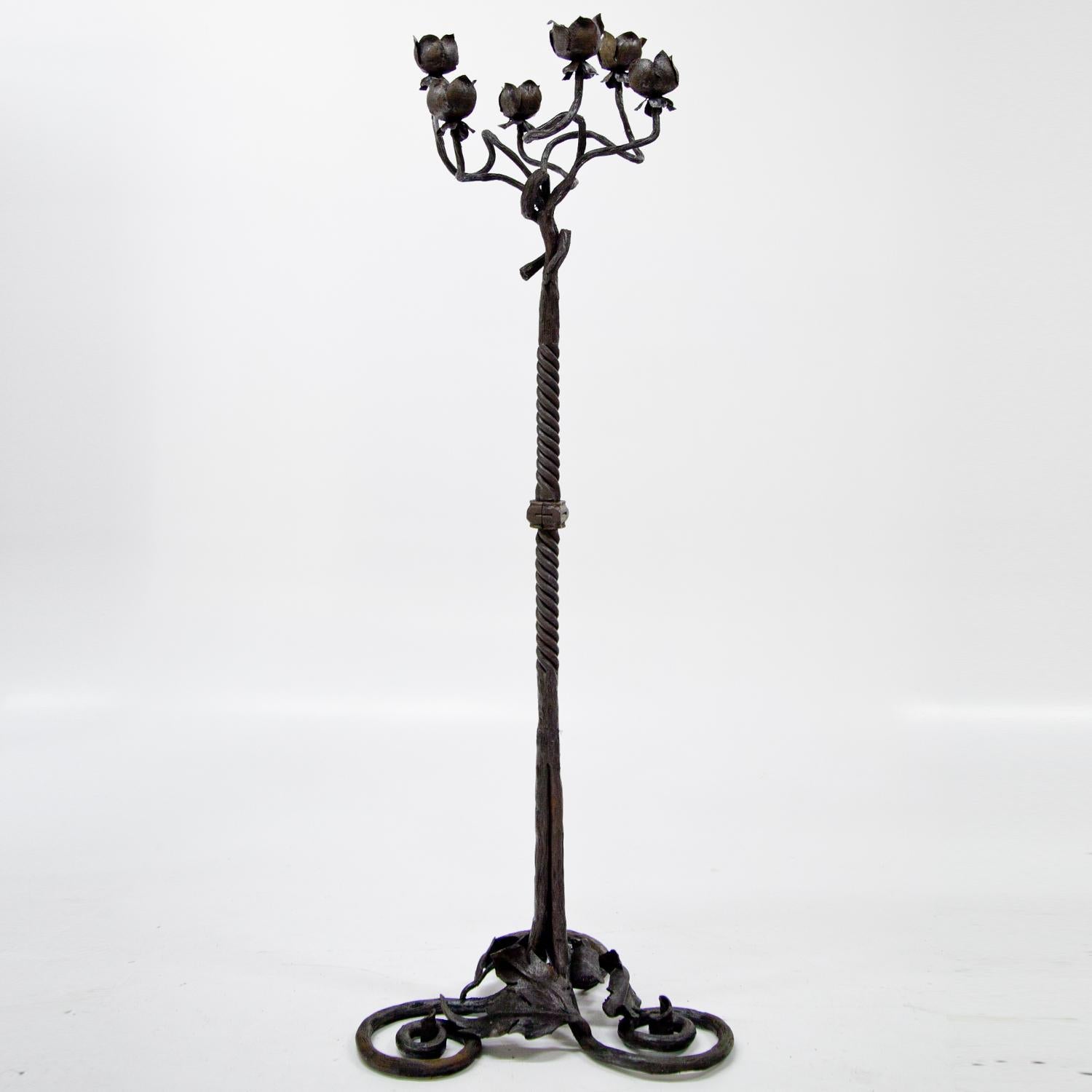 Wrought Iron Candlestick Attributed to Alessandro Mazzucotelli, Italy 1