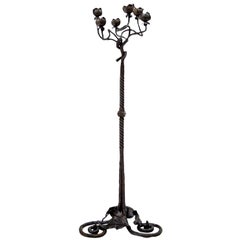 Antique Wrought Iron Candlestick Attributed to Alessandro Mazzucotelli, Italy