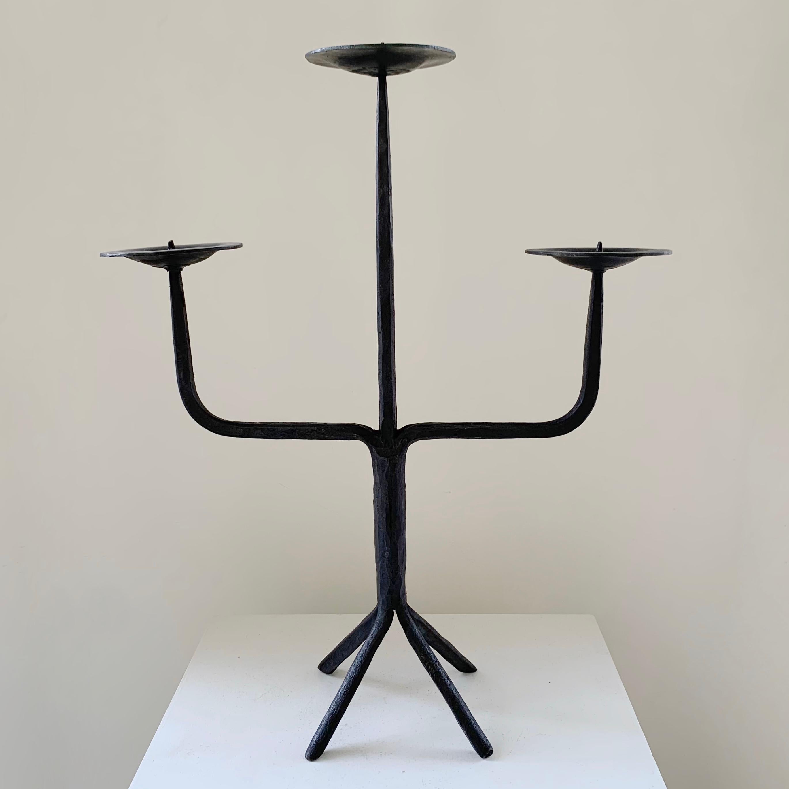Wrought Iron Candlestick in the Style of Ateliers de Marolles, France c.1950 For Sale 5