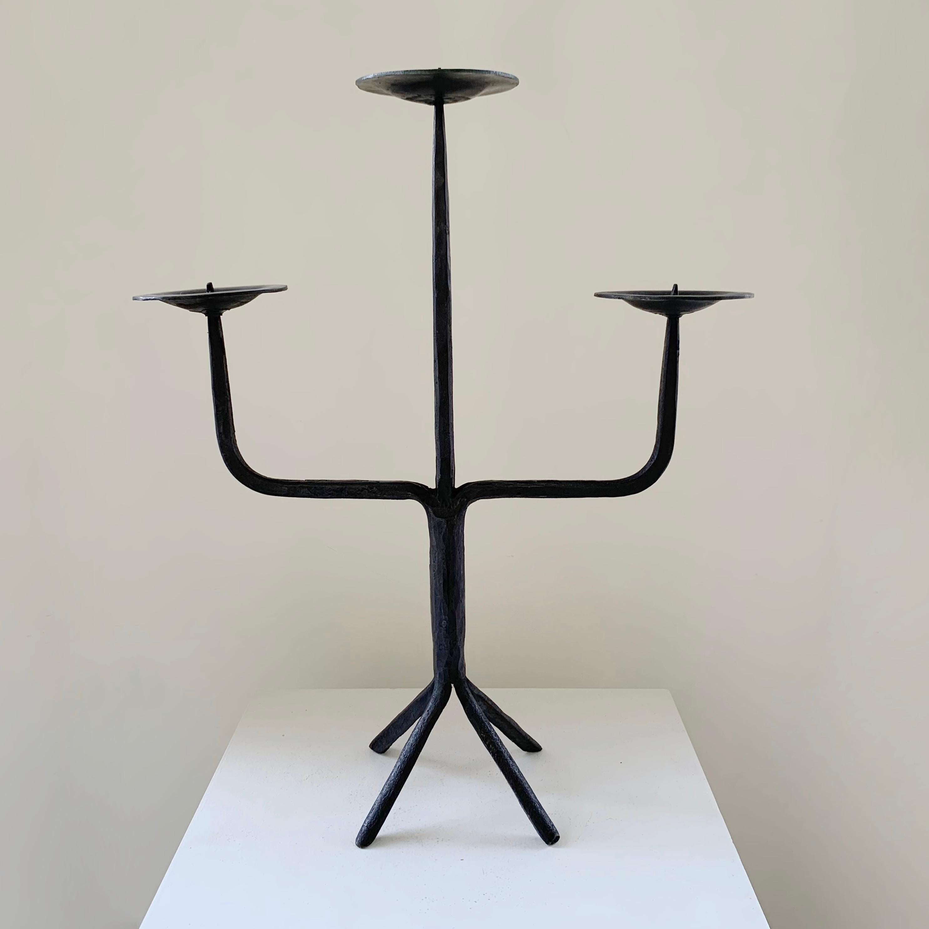 Wrought Iron Candlestick in the Style of Ateliers de Marolles, France c.1950 For Sale 11