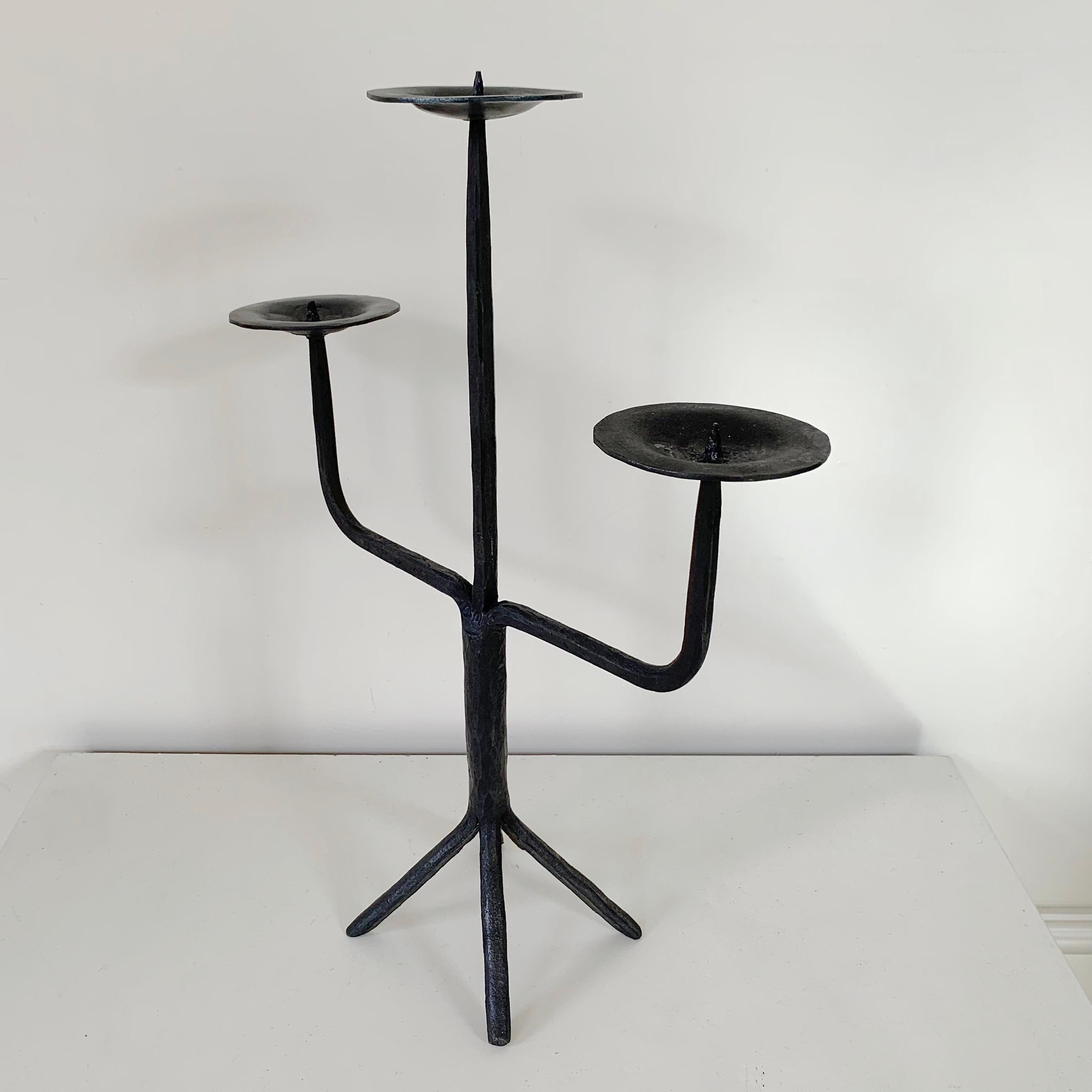 Mid-Century Modern Wrought Iron Candlestick in the Style of Ateliers de Marolles, France c.1950 For Sale