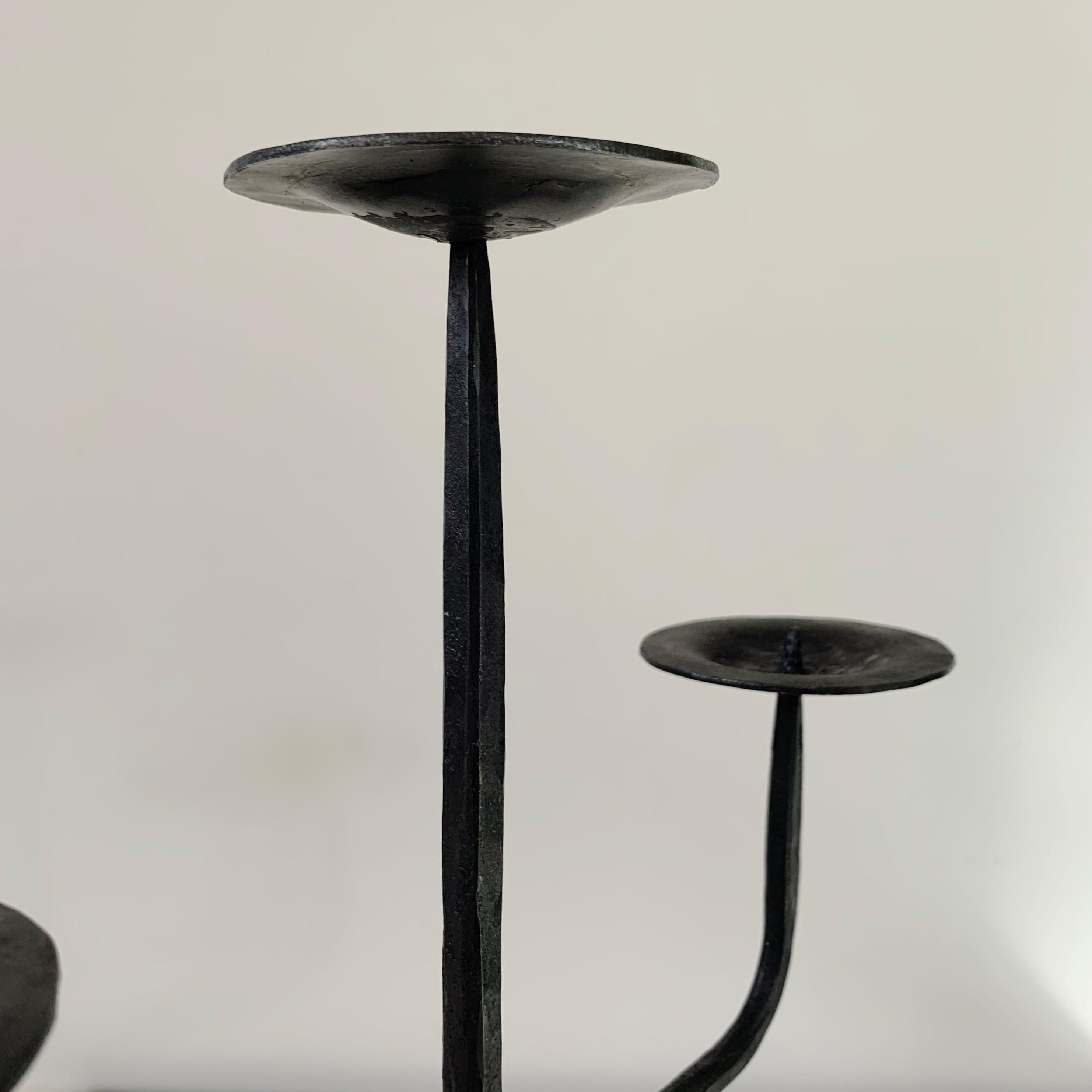 Wrought Iron Candlestick in the Style of Ateliers de Marolles, France c.1950 In Good Condition For Sale In Brussels, BE