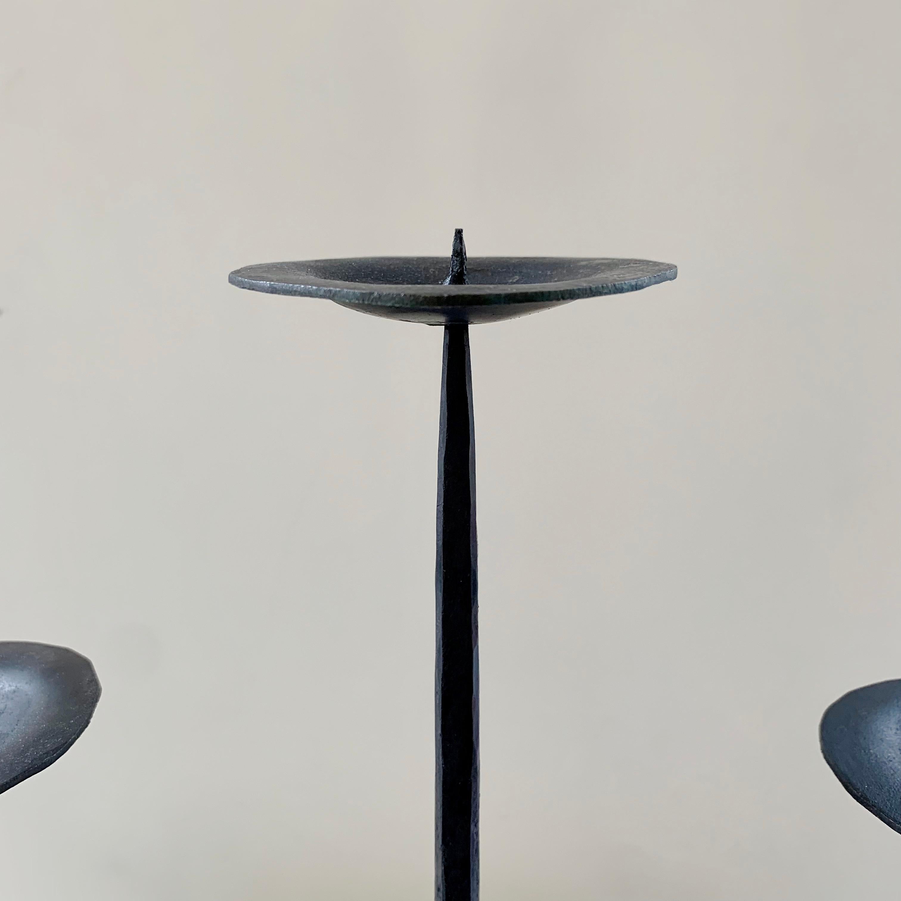 Mid-20th Century Wrought Iron Candlestick in the Style of Ateliers de Marolles, France c.1950 For Sale