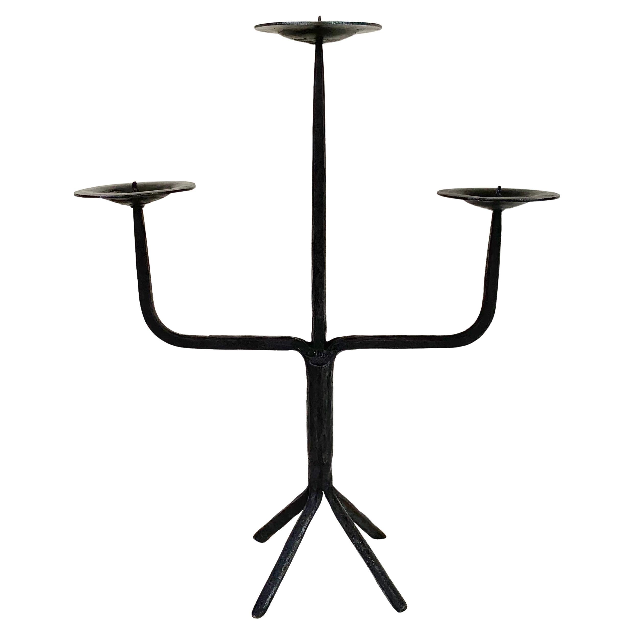 Wrought Iron Candlestick in the Style of Ateliers de Marolles, France c.1950 For Sale