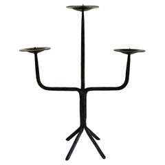 Vintage Wrought Iron Candlestick in the Style of Ateliers de Marolles, France c.1950
