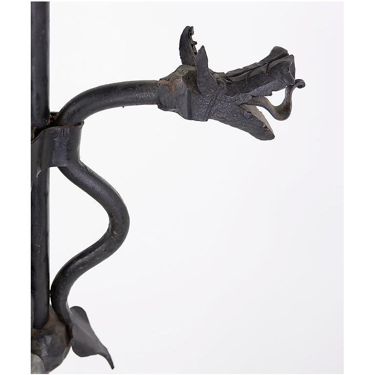 Wrought Iron Candlestick With Dragon decoration For Sale 4