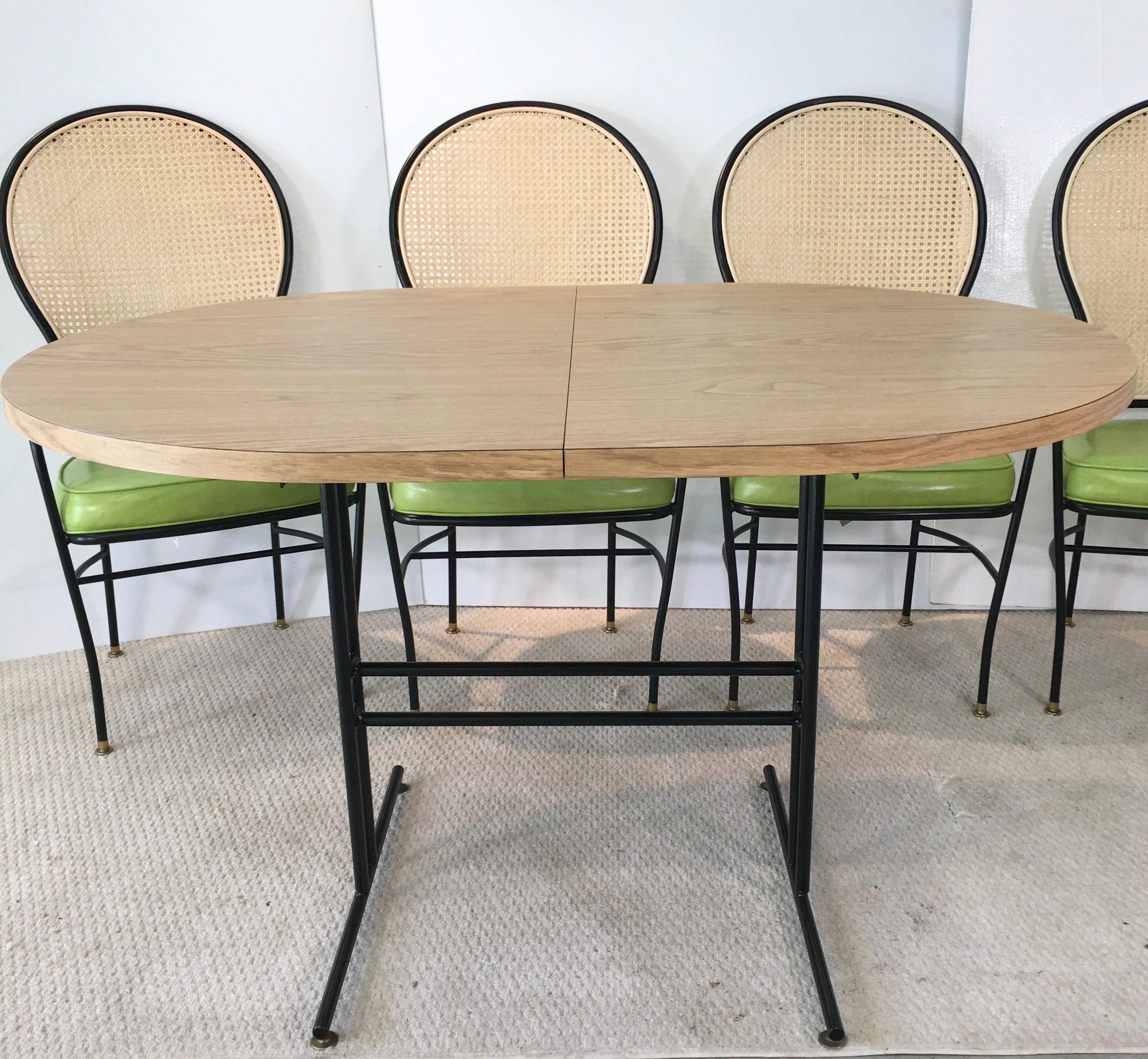 Milo Baughman Wrought Iron Caned Back Chairs and Dinette Table 2