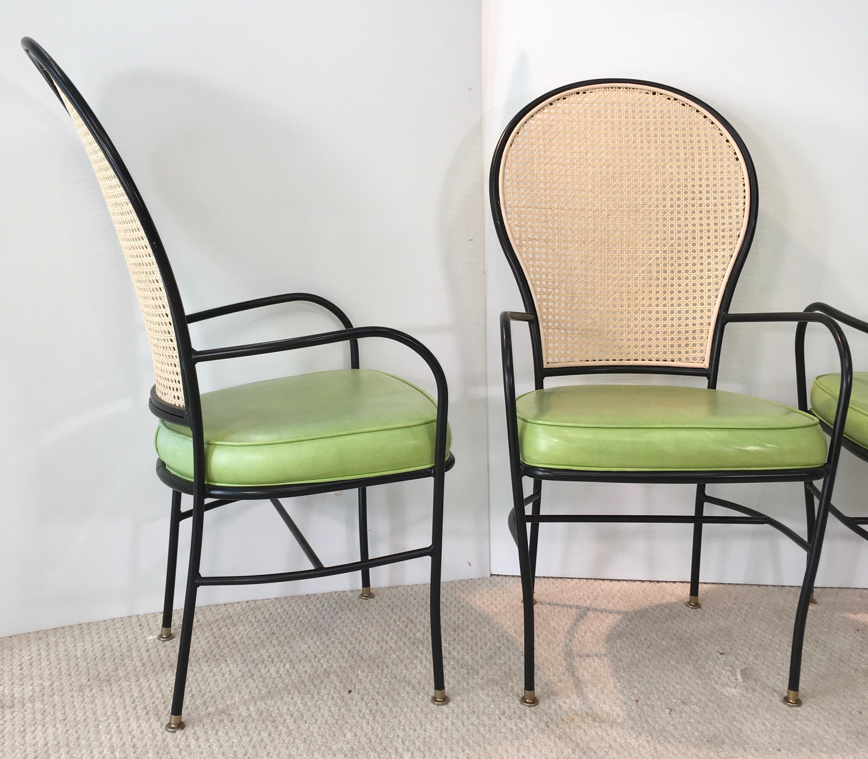 Milo Baughman Wrought Iron Caned Back Chairs and Dinette Table 9