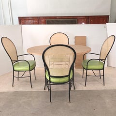 Milo Baughman Wrought Iron Caned Back Chairs and Dinette Table