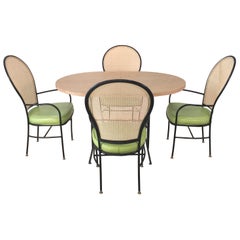 Milo Baughman Wrought Iron Caned Back Chairs and Dinette Table