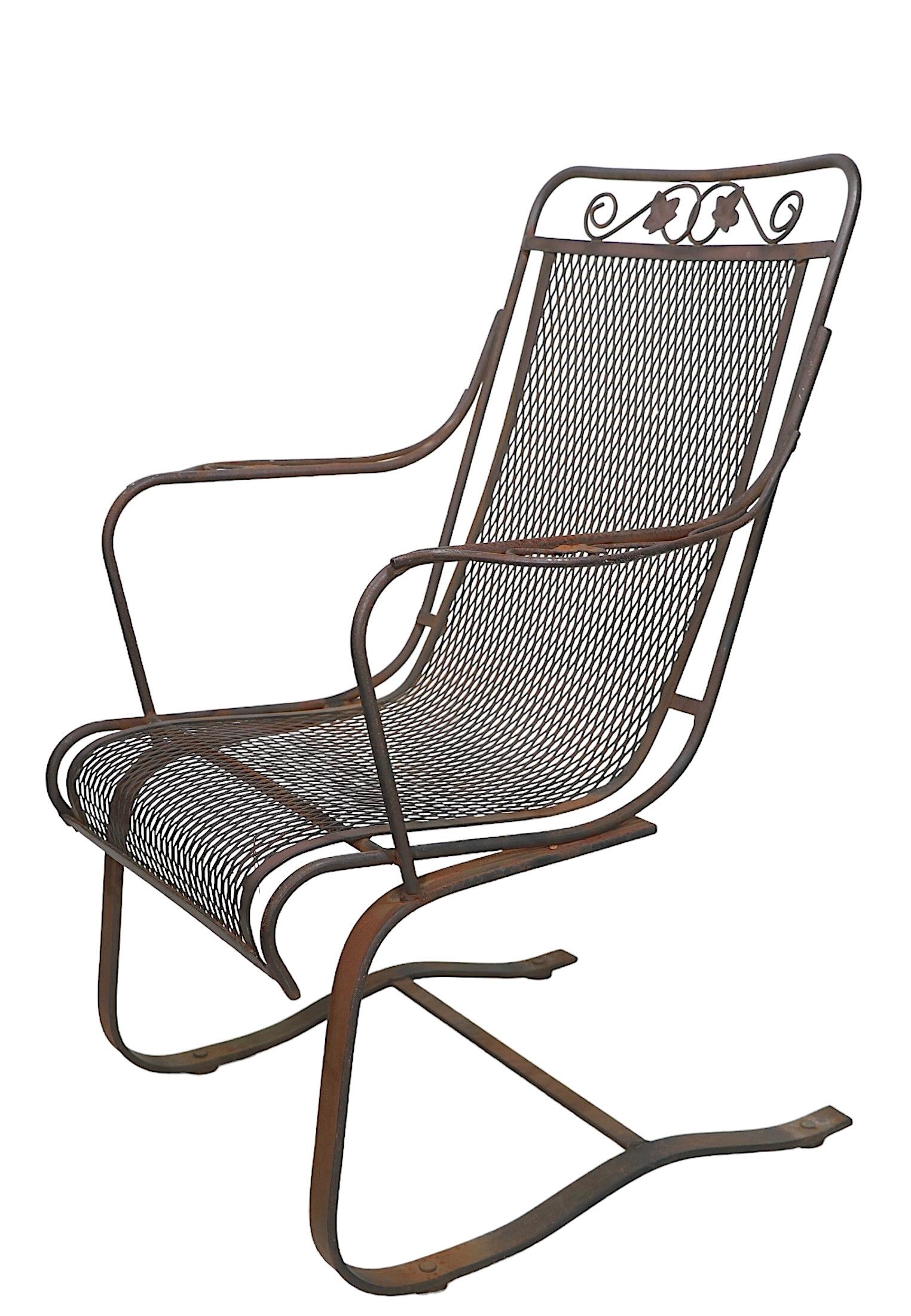 Wrought Iron Cantilevered High Back Lounge Garden Patio Poolside Chair  5