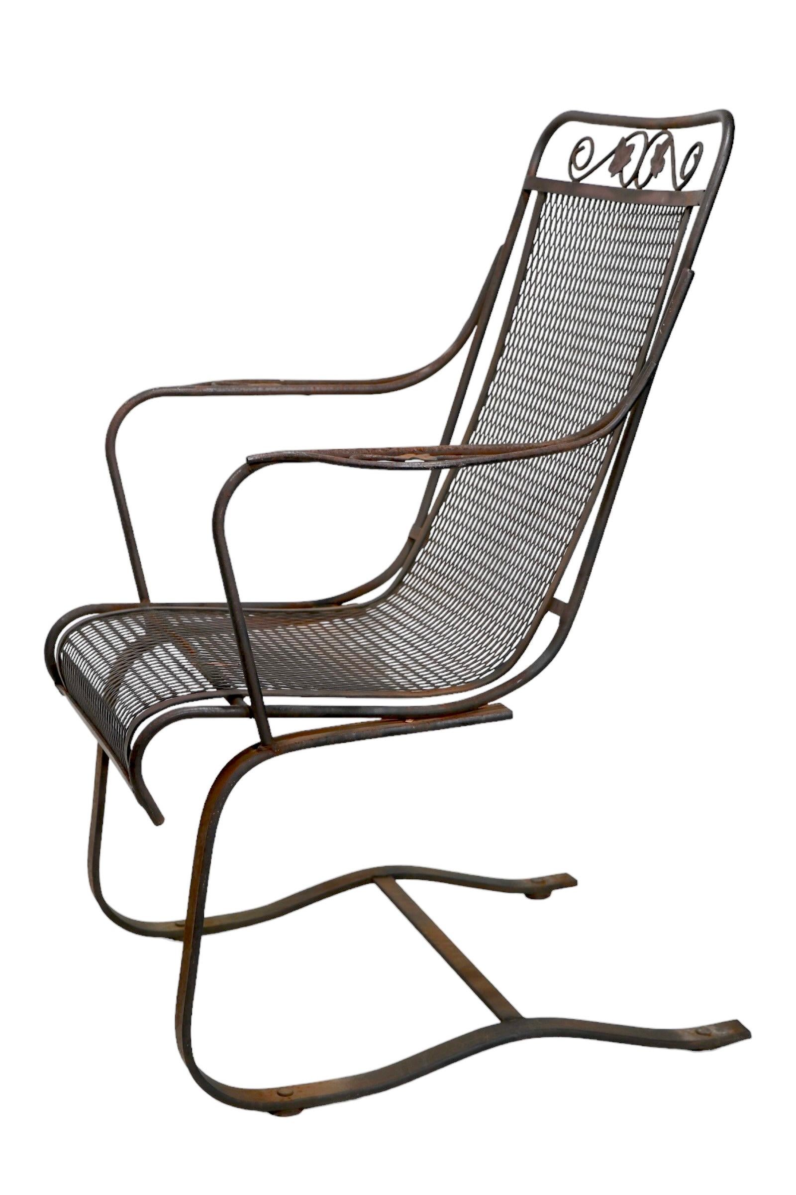 Wrought Iron Cantilevered High Back Lounge Garden Patio Poolside Chair  6