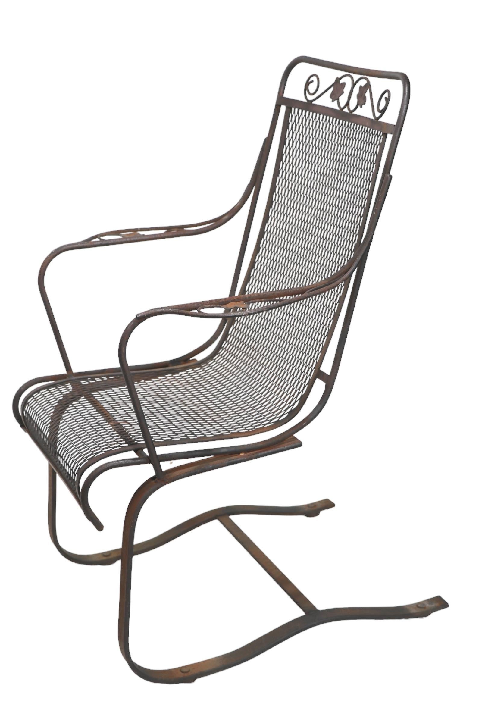 Wrought Iron Cantilevered High Back Lounge Garden Patio Poolside Chair  7