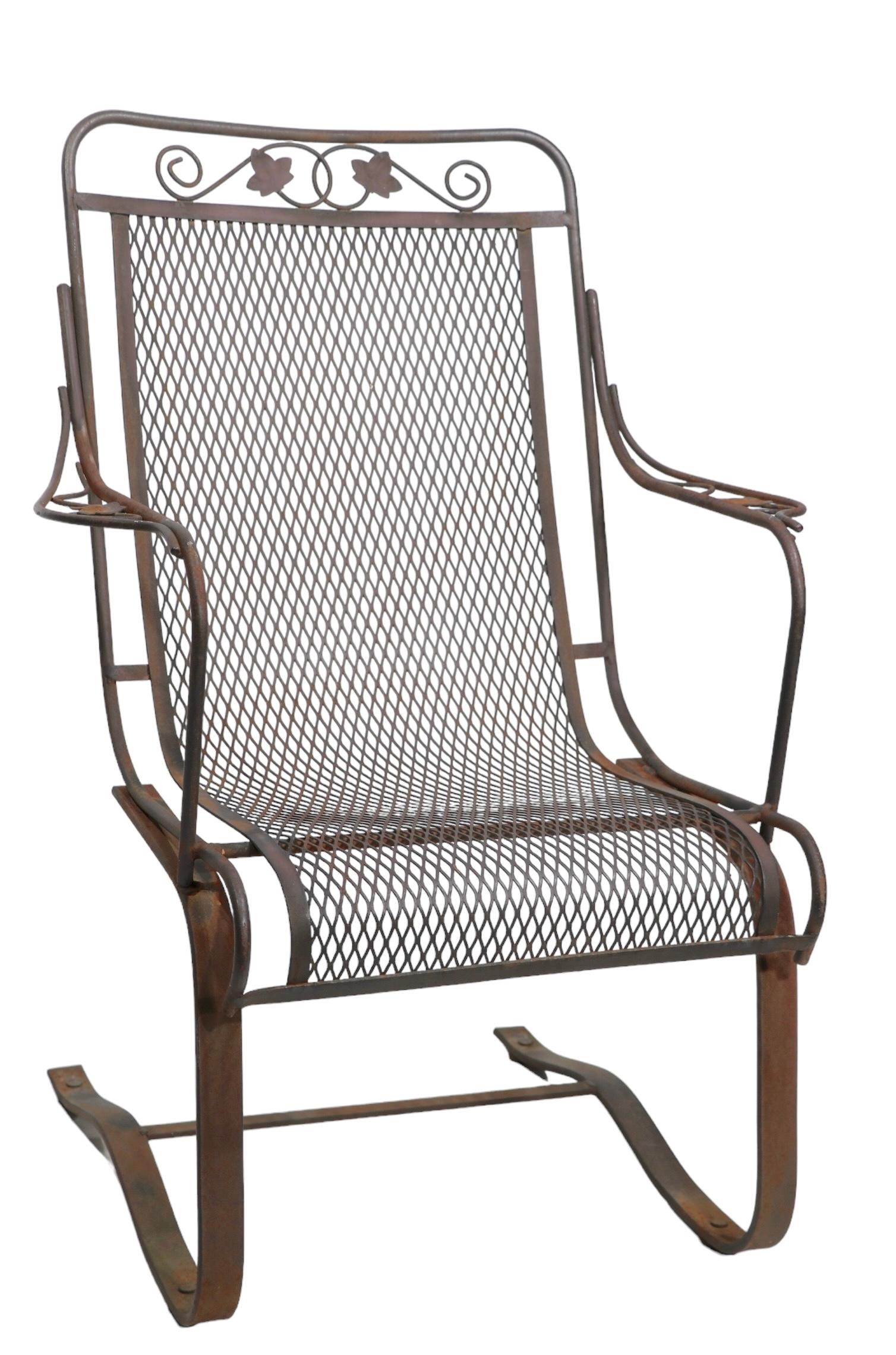American Wrought Iron Cantilevered High Back Lounge Garden Patio Poolside Chair 